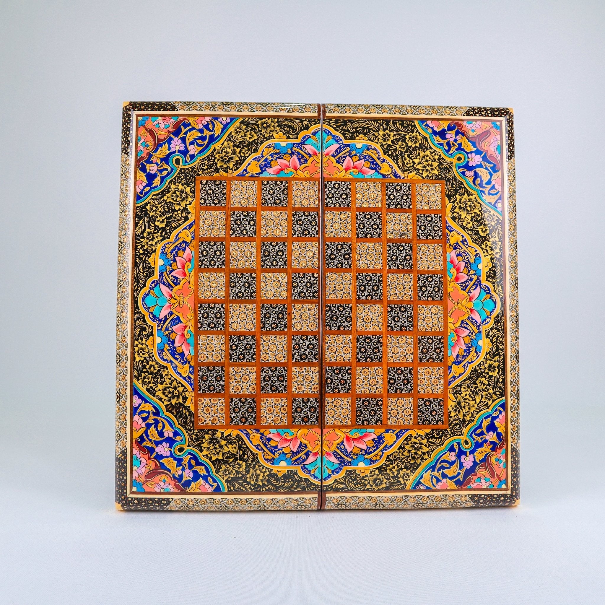Backgammon & Chess Board – Columned Design – Hand - Painted Tazhib – Design 13 – Size 50 cm - Meraas Gallery