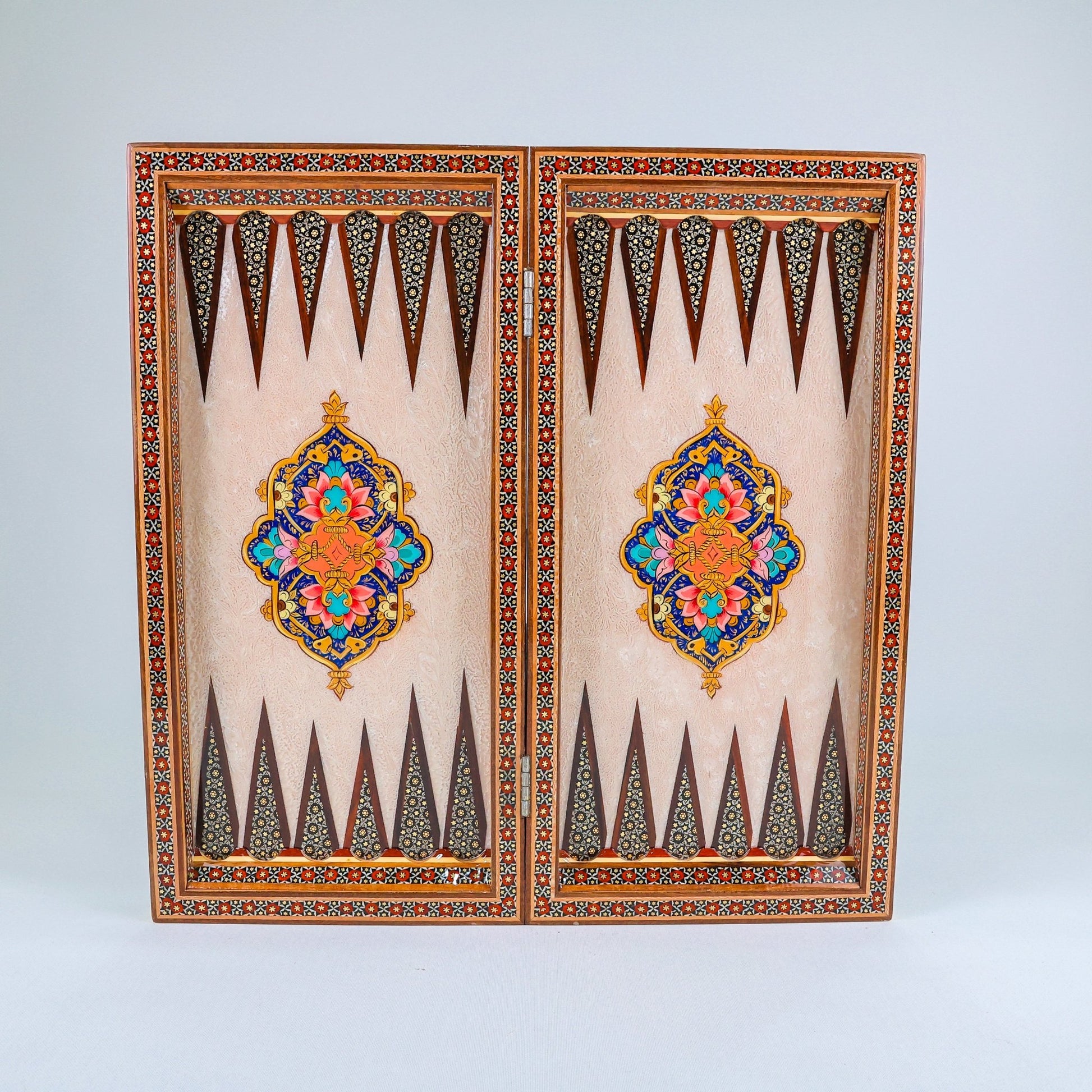 Backgammon & Chess Board – Columned Design – Hand - Painted Tazhib – Design 13 – Size 50 cm - Meraas Gallery