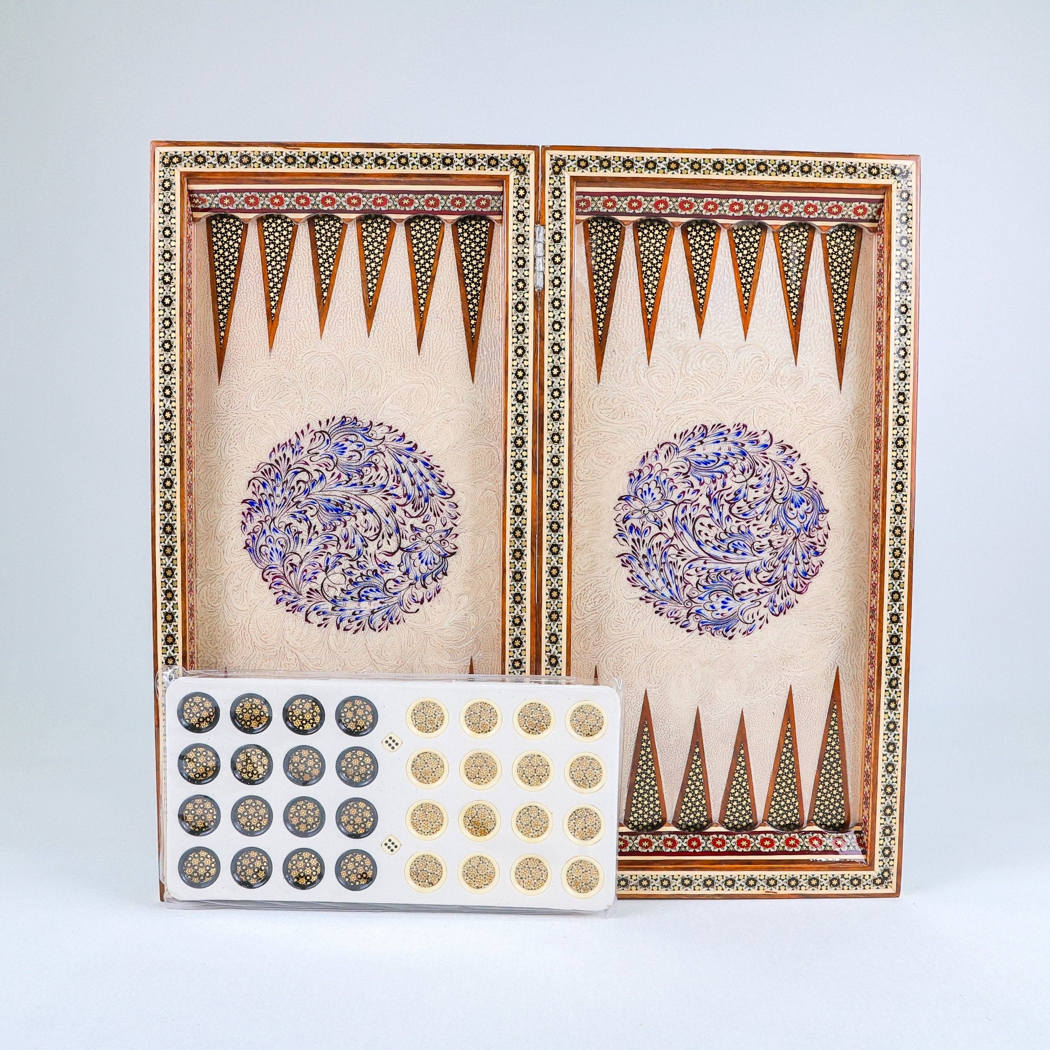 Backgammon & Chess Board – Khatam Inlay – Khatabi Tazhib Style – Design 02 - Meraas Gallery