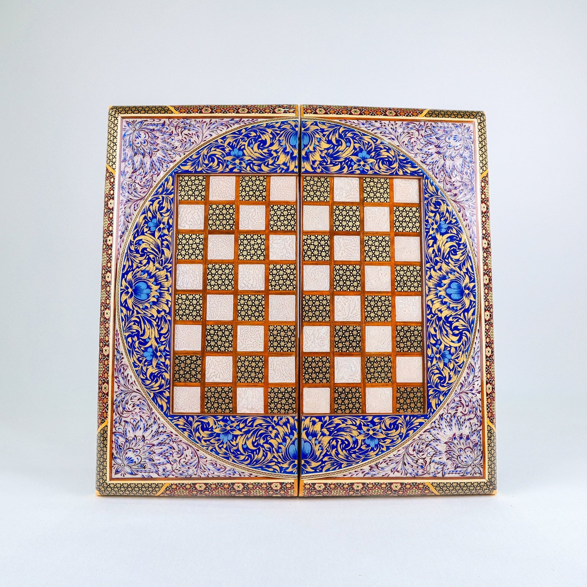 Backgammon & Chess Board – Khatam Inlay – Khatabi Tazhib Style – Design 02 - Meraas Gallery