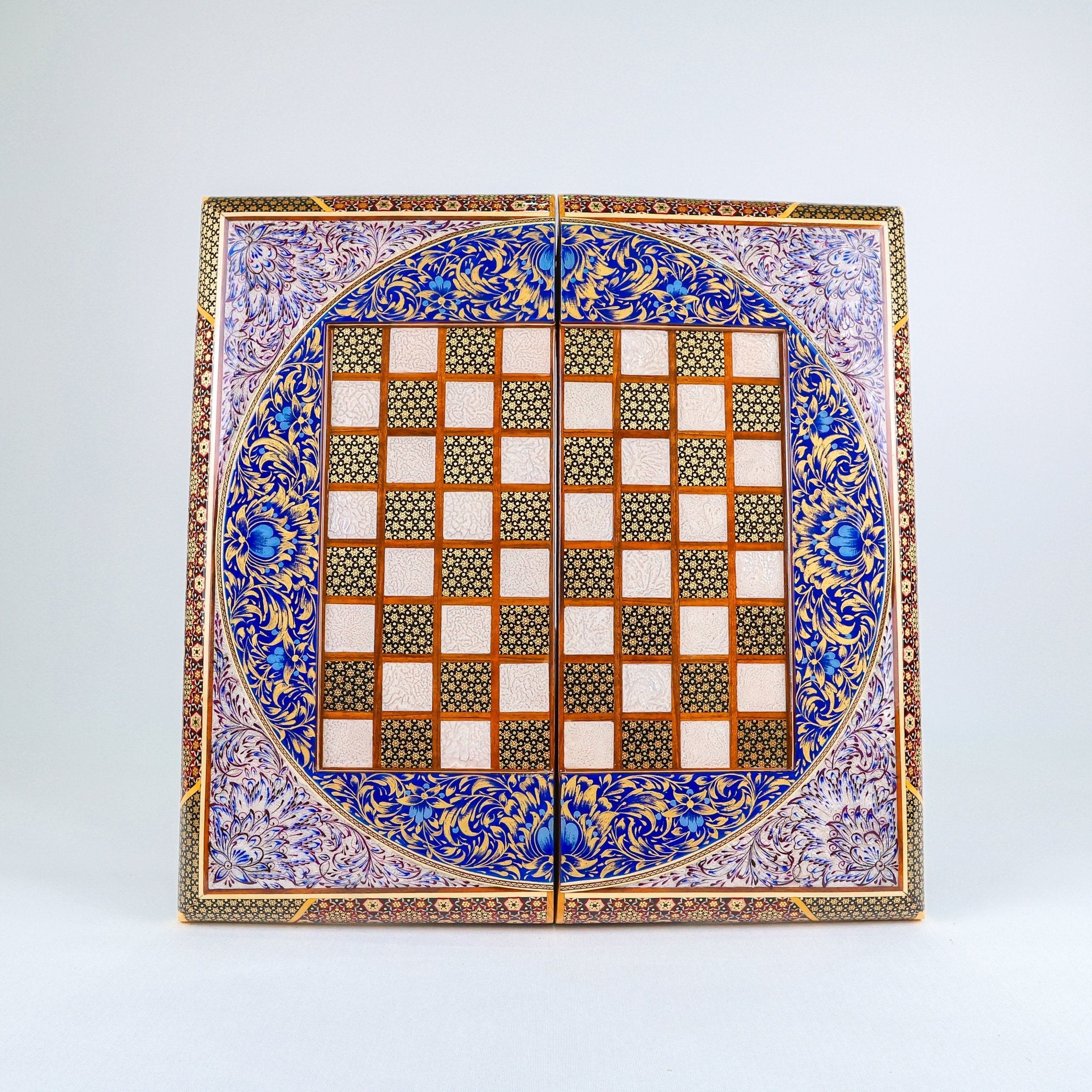 Backgammon & Chess Board – Khatam Inlay – Khatabi Tazhib Style – Design 02 - Meraas Gallery