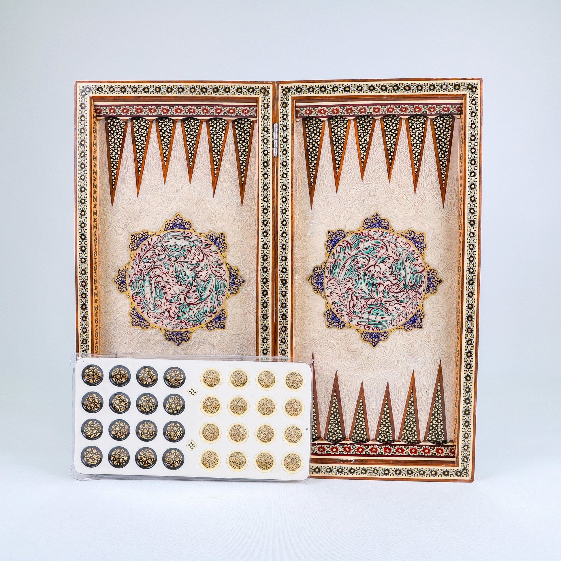 Backgammon & Chess Board – Khatam Inlay – Khatabi Tazhib Style – Design 03 - Meraas Gallery