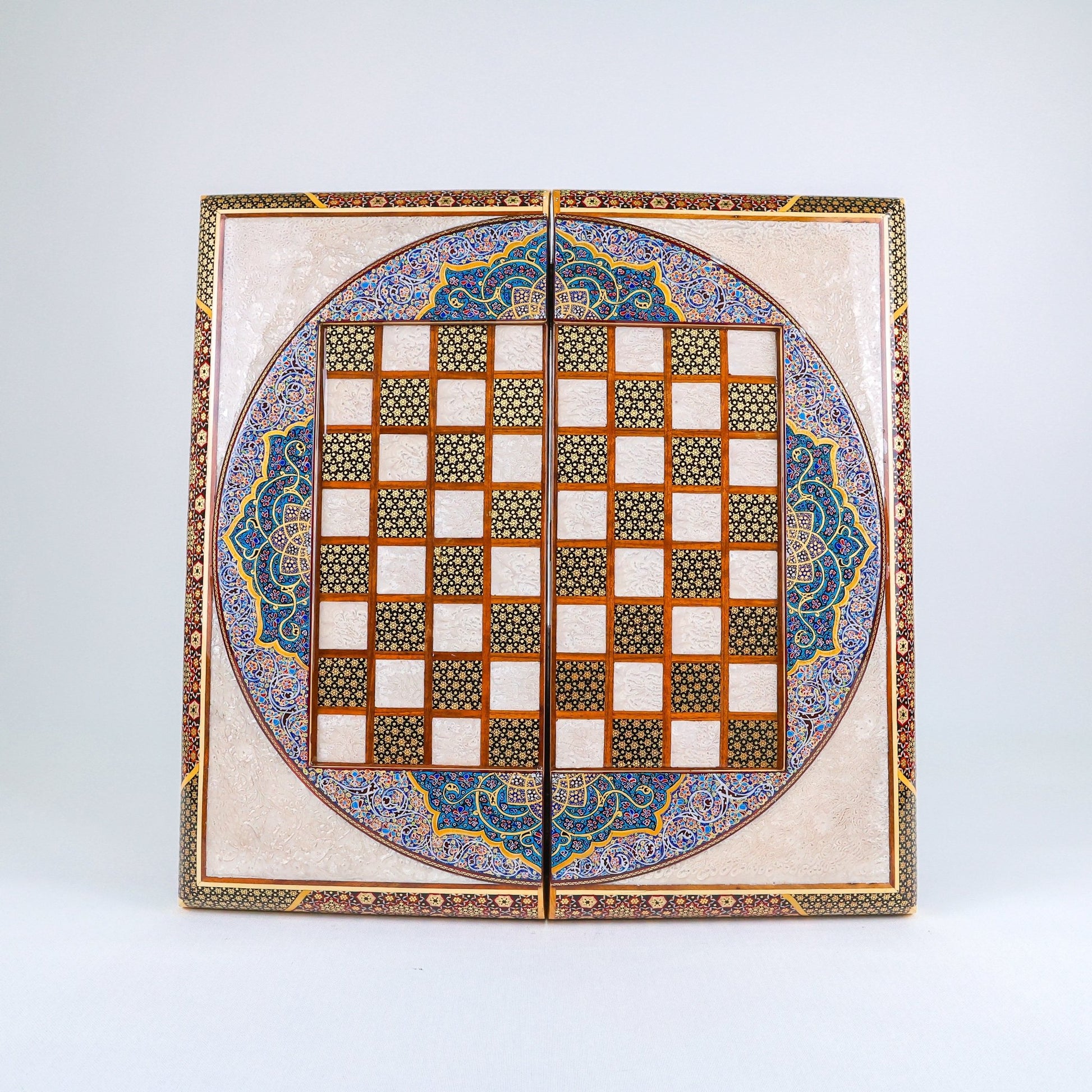 Backgammon & Chess Board – Khatam Inlay – Khatabi Tazhib Style – Design 03 - Meraas Gallery