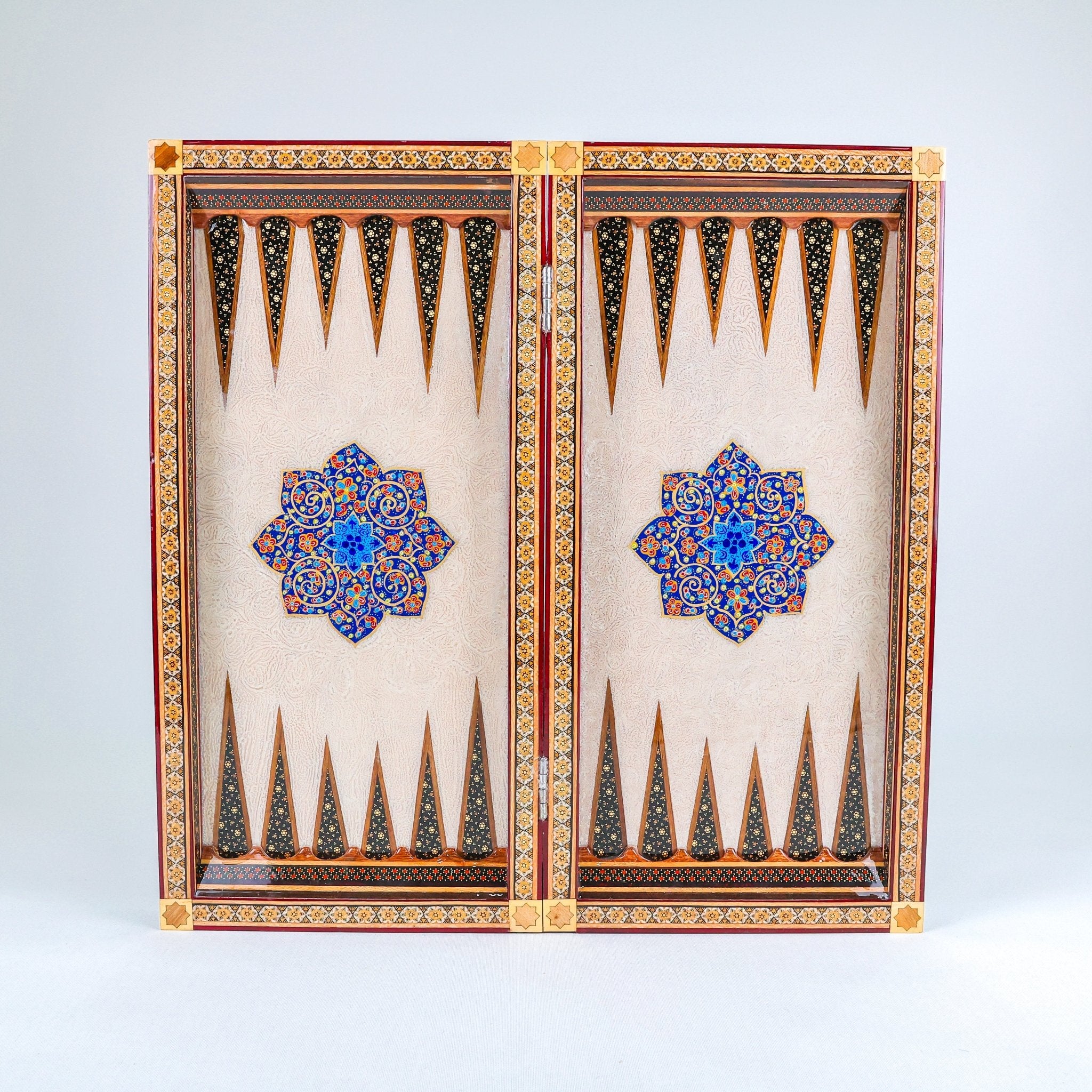 Backgammon Board – Full Khatam – Ajur Style – Tazhib Design 01 – Size 50 cm - Meraas Gallery