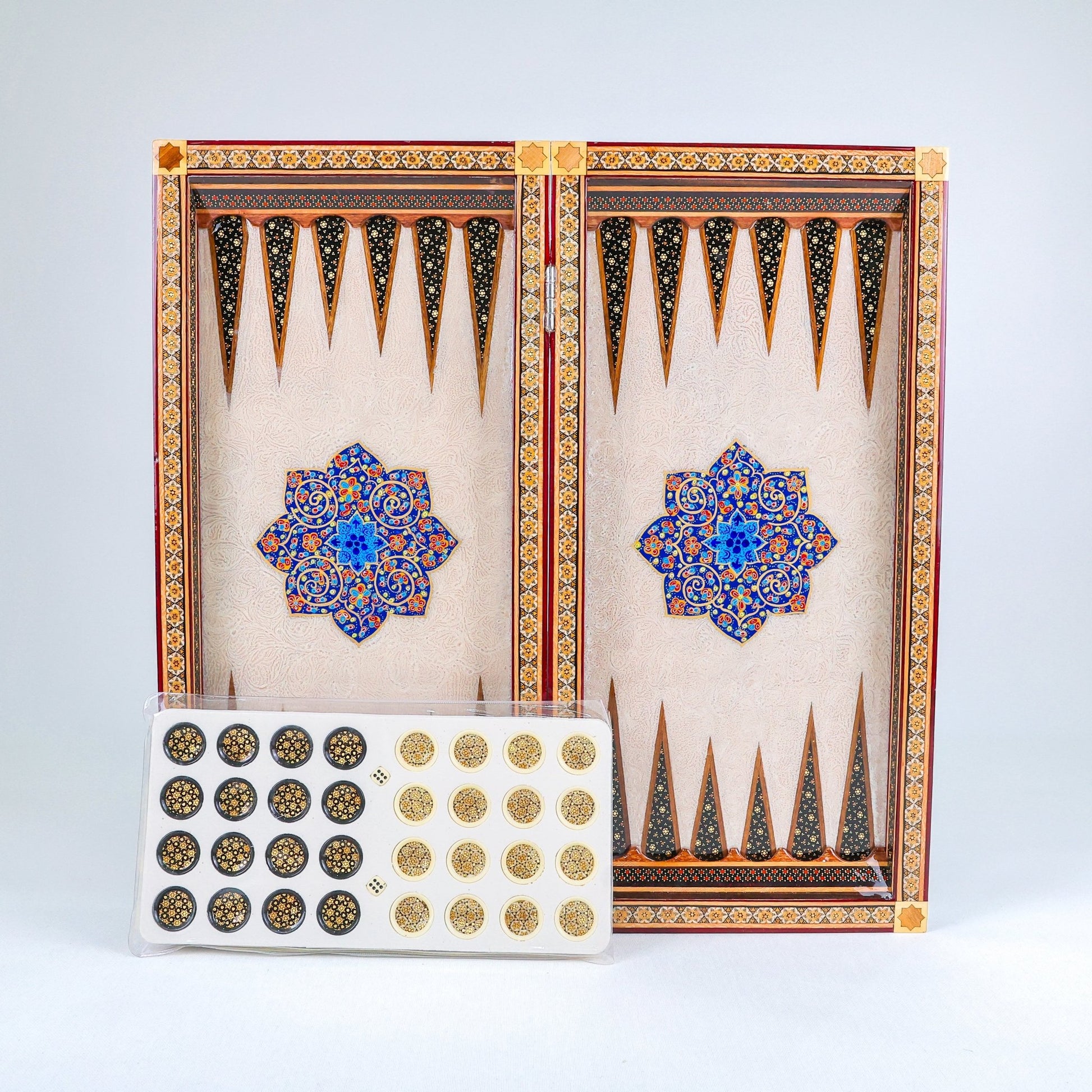 Backgammon Board – Full Khatam – Ajur Style – Tazhib Design 01 – Size 50 cm - Meraas Gallery