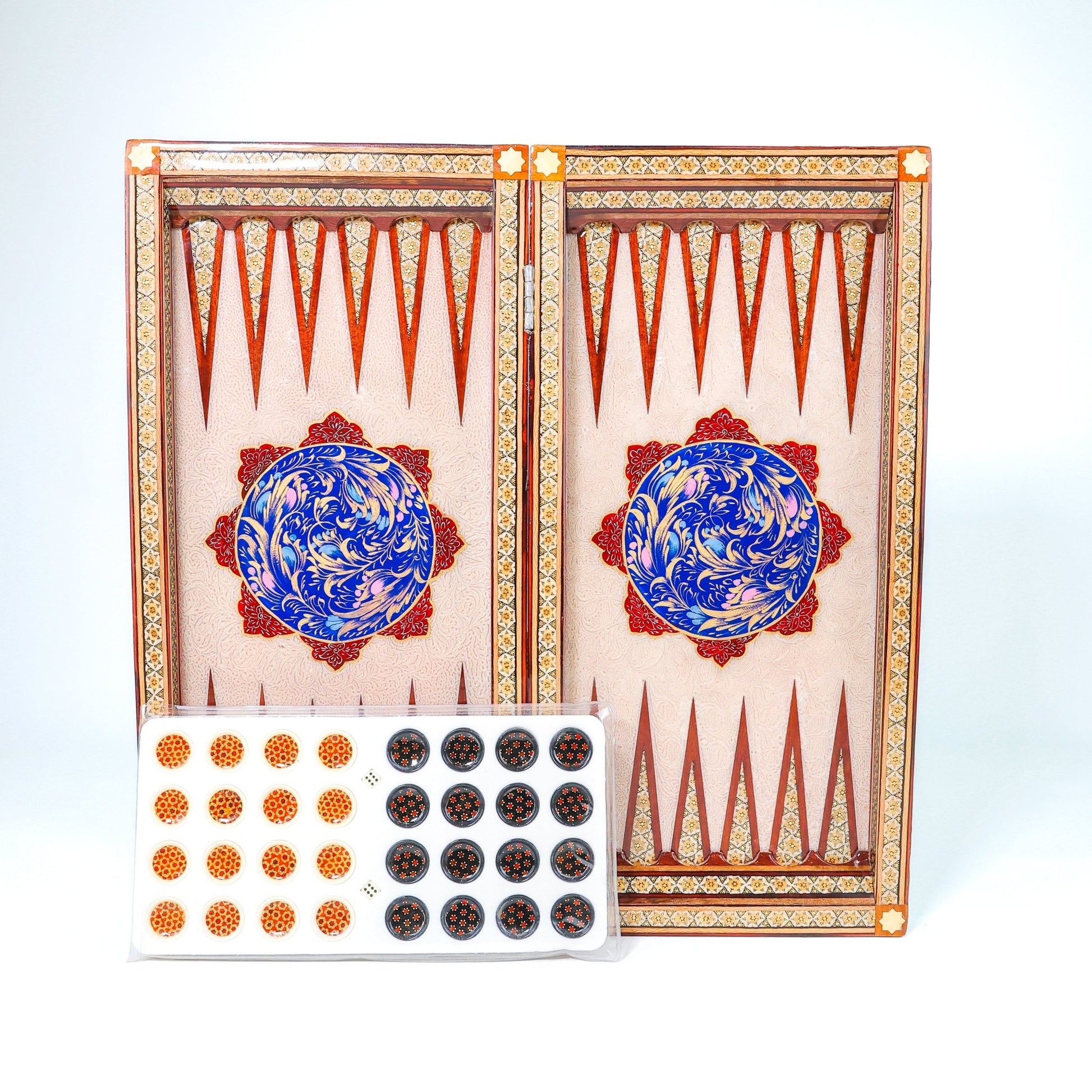 Backgammon Board – Full Khatam – Ajur Style – Tazhib Design 02 – Size 50 cm - Meraas Gallery