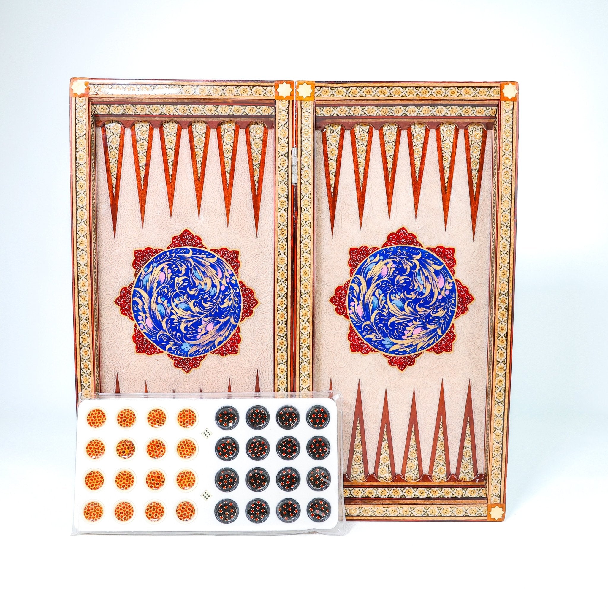 Backgammon Board – Full Khatam – Ajur Style – Tazhib Design 02 – Size 50 cm - Meraas Gallery