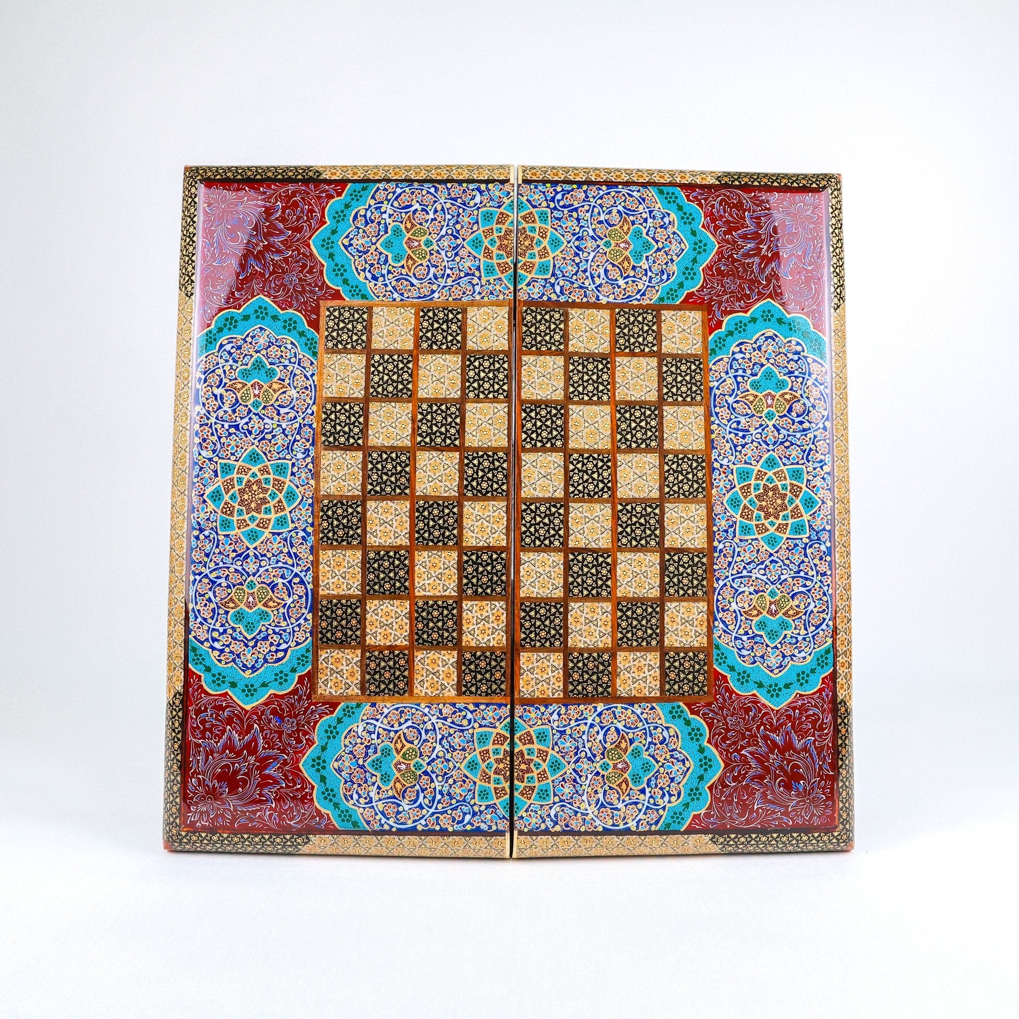 Backgammon Board – Full Khatam – Ajur Style – Tazhib Design 02 – Size 50 cm - Meraas Gallery