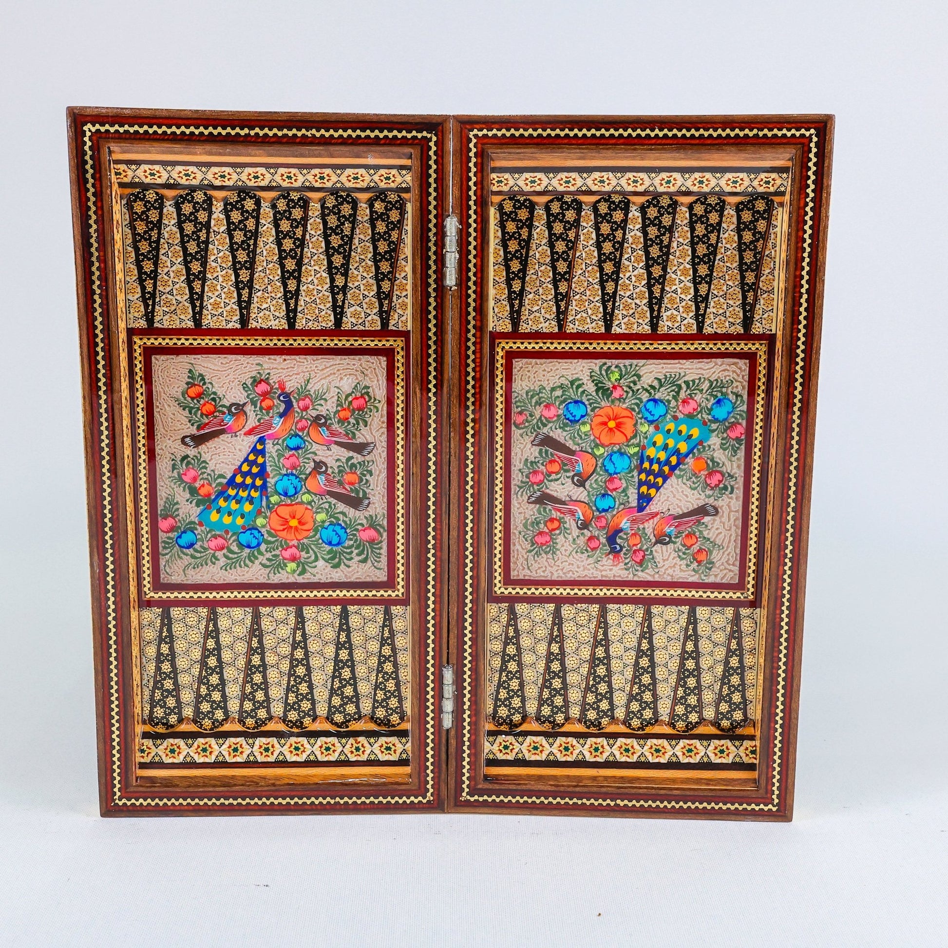 Backgammon & Chess Board – Hand - Painted Surface – Khatam Interior – Design 02 – Size 30 cm - Meraas Gallery