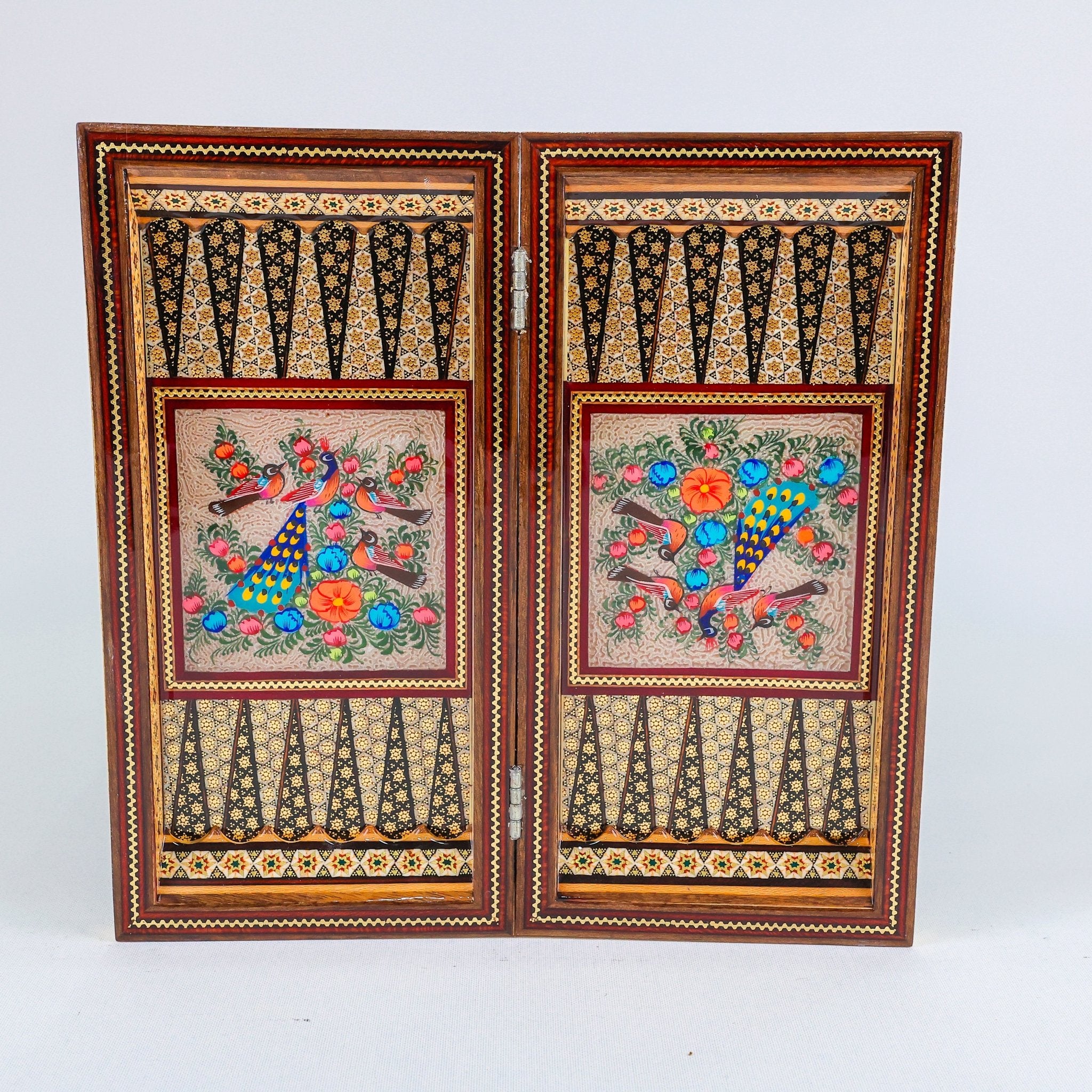 Backgammon & Chess Board – Hand - Painted Surface – Khatam Interior – Design 02 – Size 30 cm - Meraas Gallery
