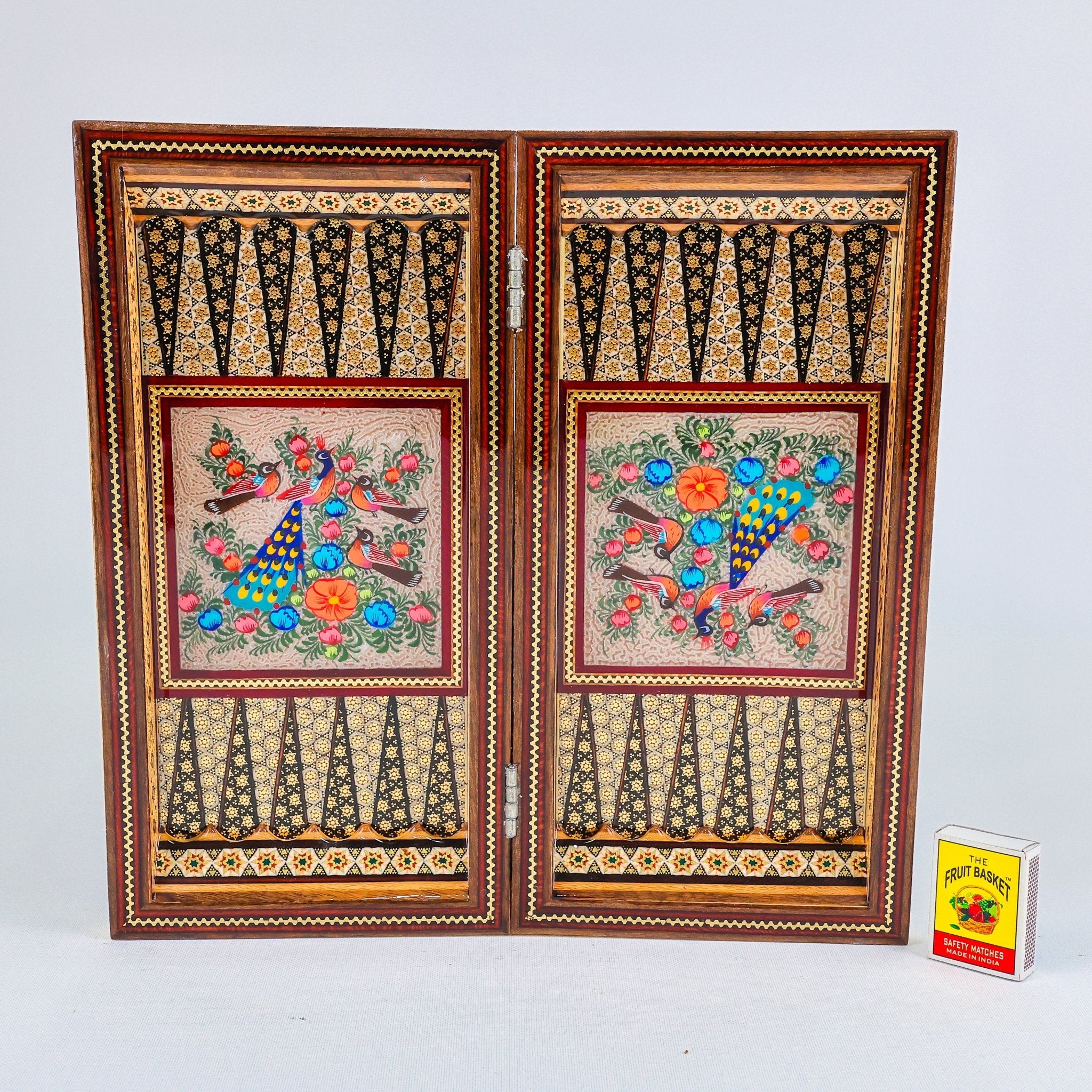 Backgammon & Chess Board – Hand - Painted Surface – Khatam Interior – Design 02 – Size 30 cm - Meraas Gallery