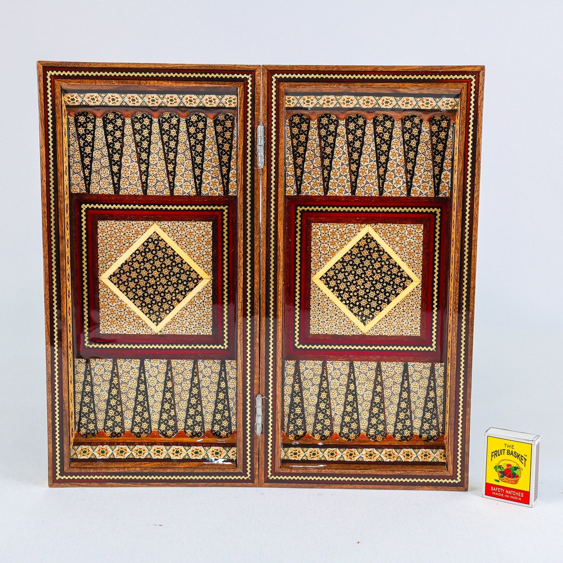 Backgammon & Chess Board – Hand - Painted Surface – Khatam Interior – Design 03 – Size 30 cm - Meraas Gallery