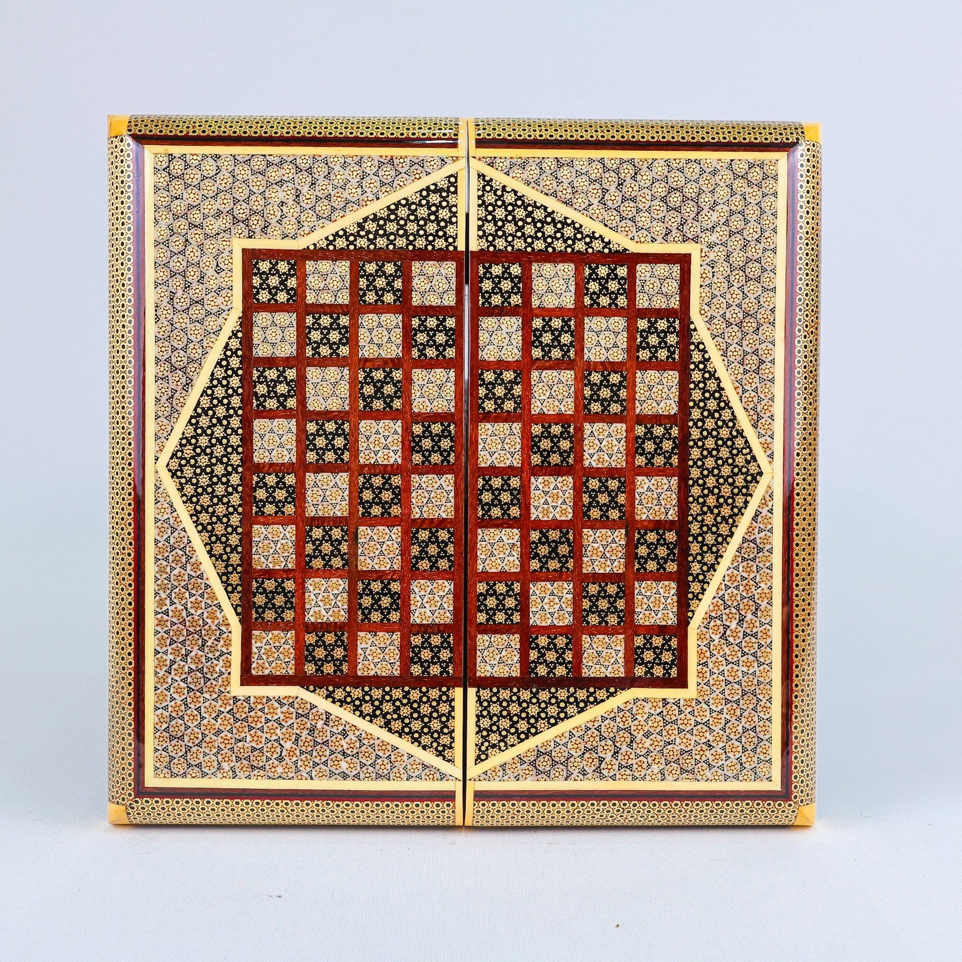 Backgammon & Chess Board – Hand - Painted Surface – Khatam Interior – Design 03 – Size 30 cm - Meraas Gallery