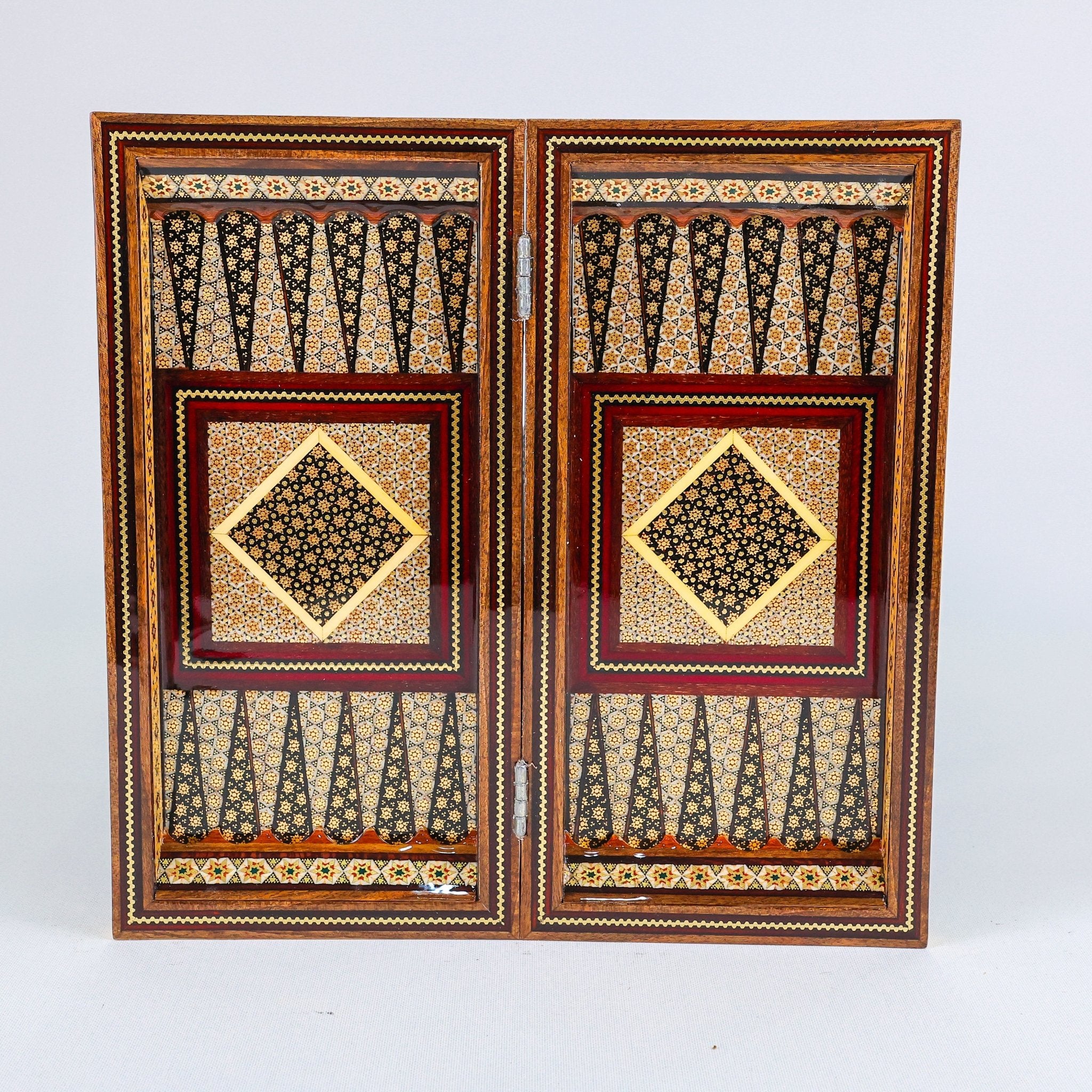Backgammon & Chess Board – Hand - Painted Surface – Khatam Interior – Design 03 – Size 30 cm - Meraas Gallery