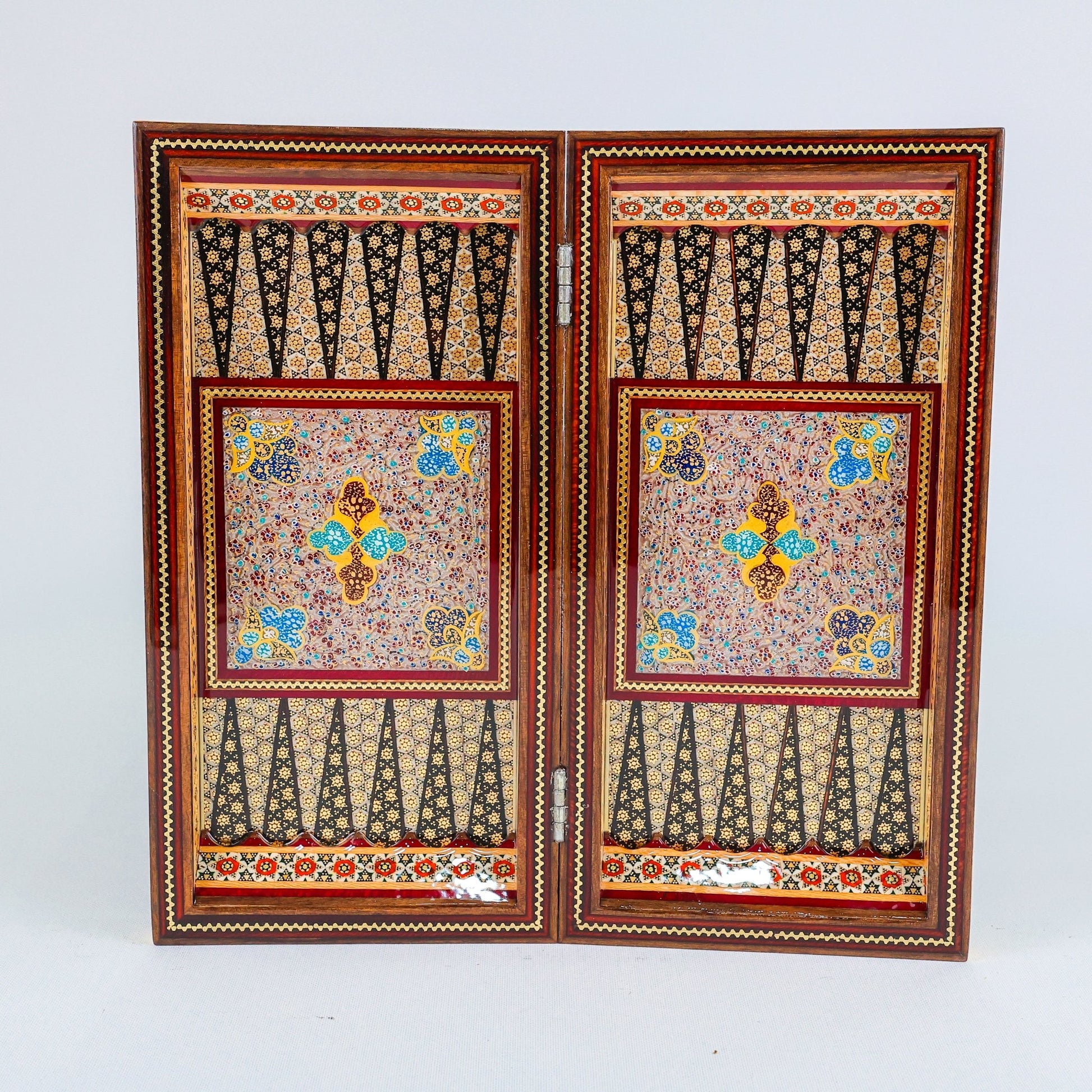Backgammon & Chess Board – Hand - Painted Surface – Khatam Interior – Design 04 – Size 30 cm - Meraas Gallery