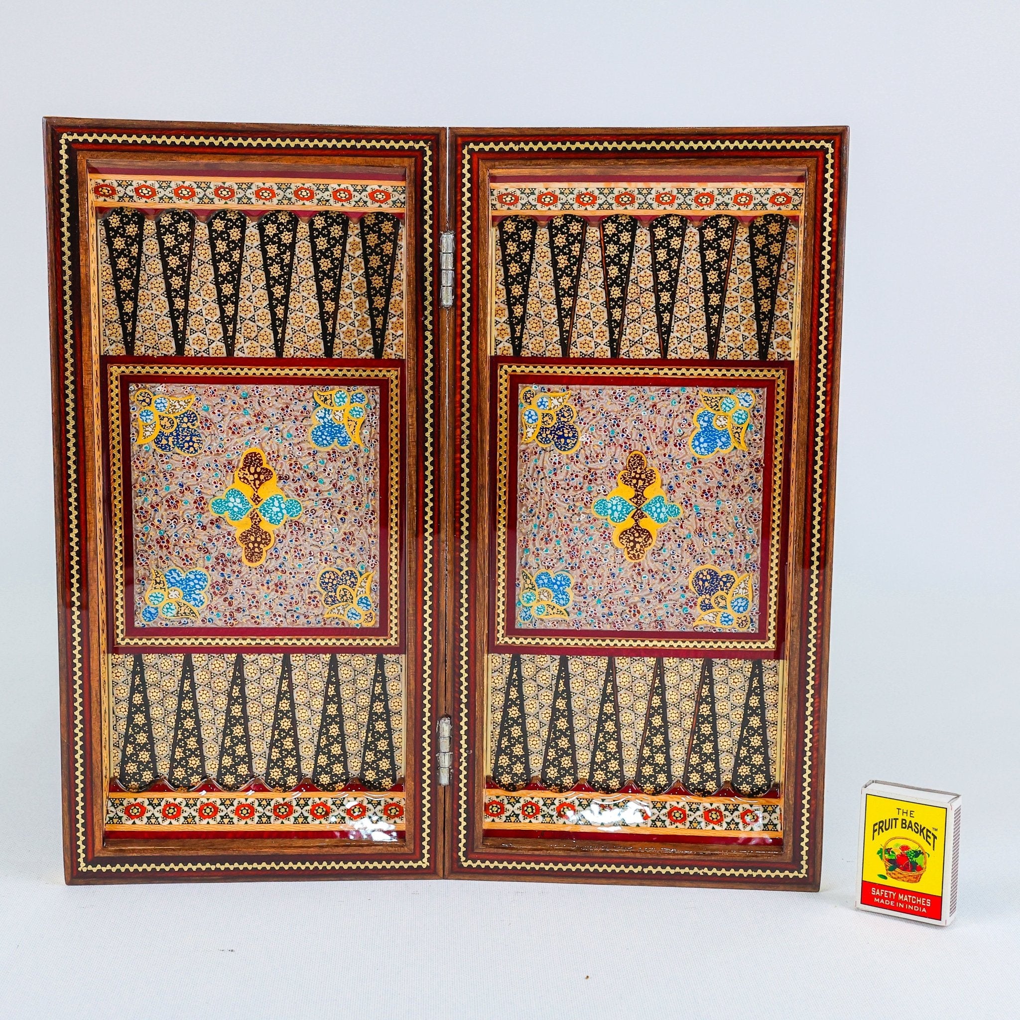 Backgammon & Chess Board – Hand - Painted Surface – Khatam Interior – Design 04 – Size 30 cm - Meraas Gallery