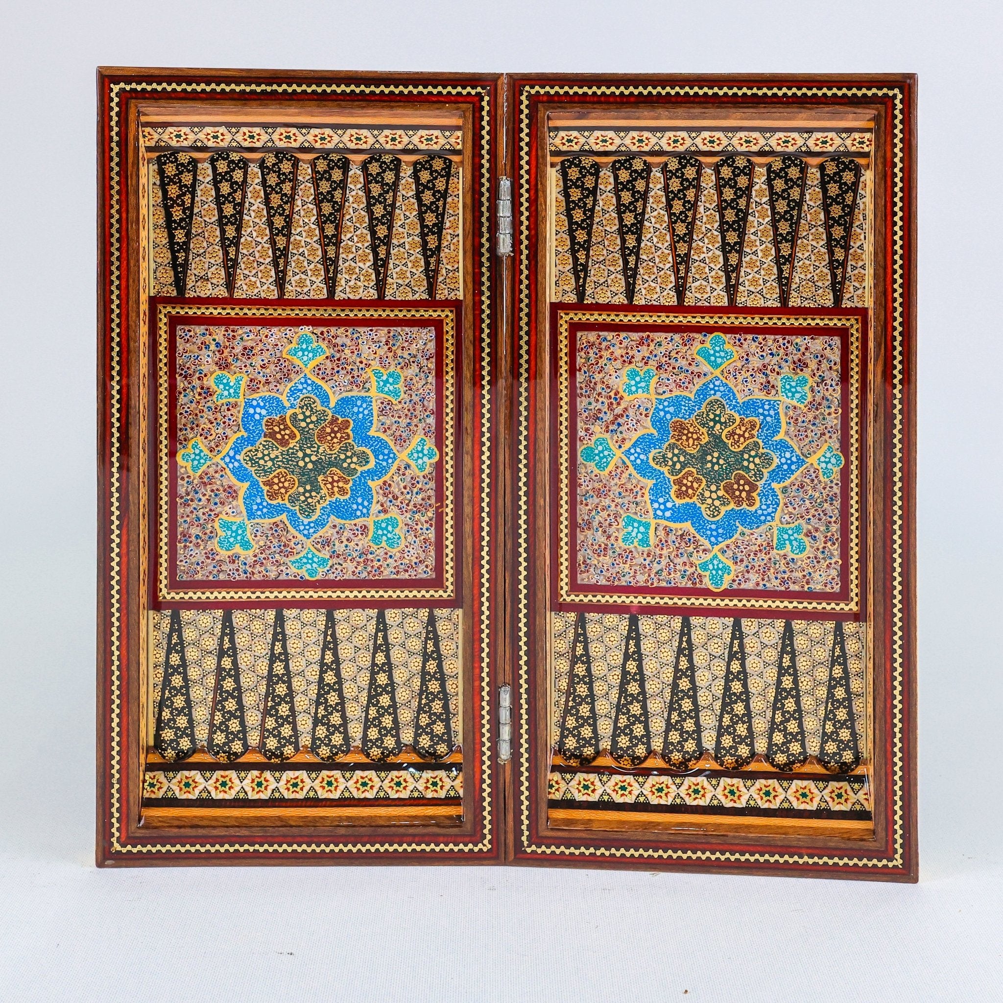 Backgammon & Chess Board – Hand - Painted Surface – Khatam Interior – Design 05 – Size 30 cm - Meraas Gallery