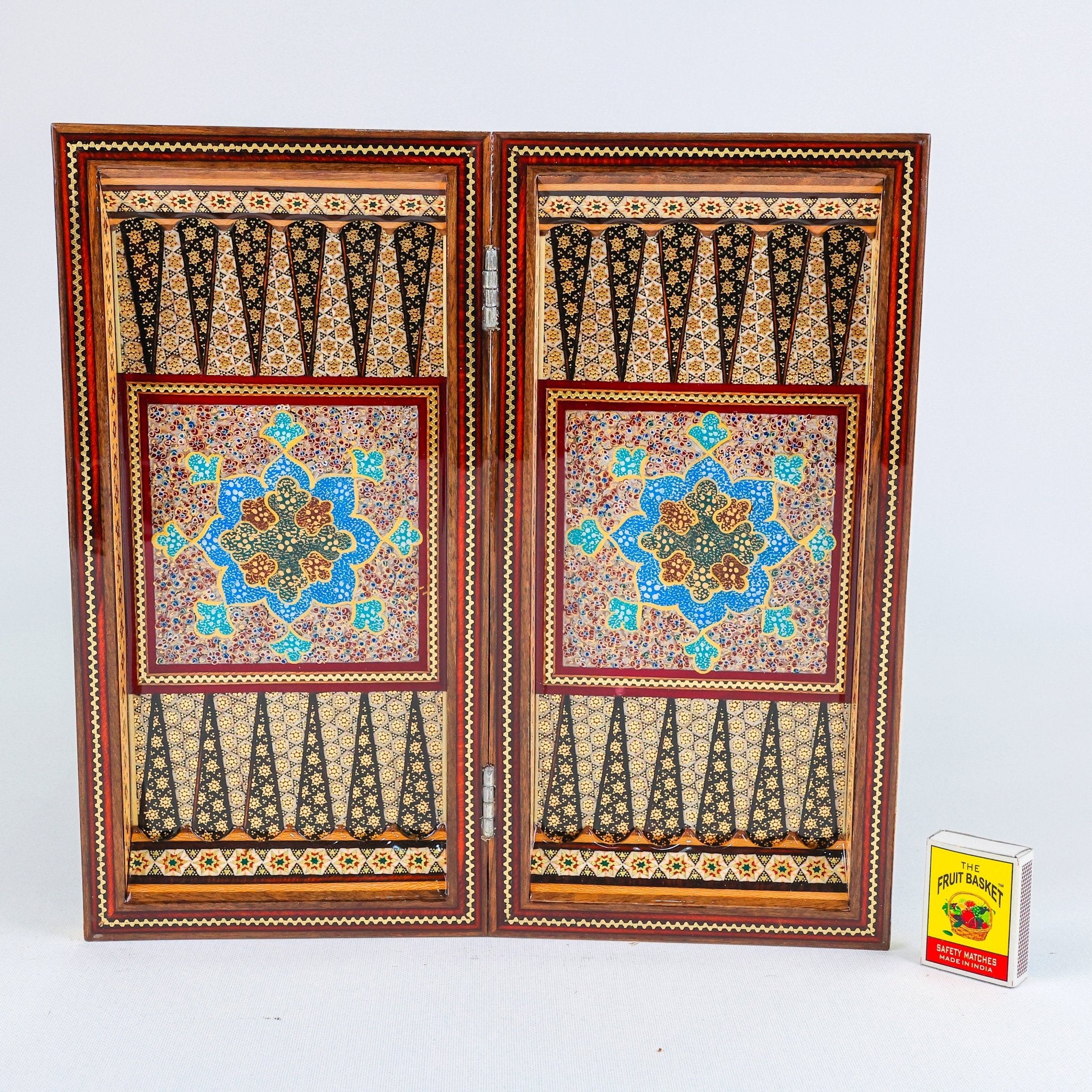 Backgammon & Chess Board – Hand - Painted Surface – Khatam Interior – Design 05 – Size 30 cm - Meraas Gallery