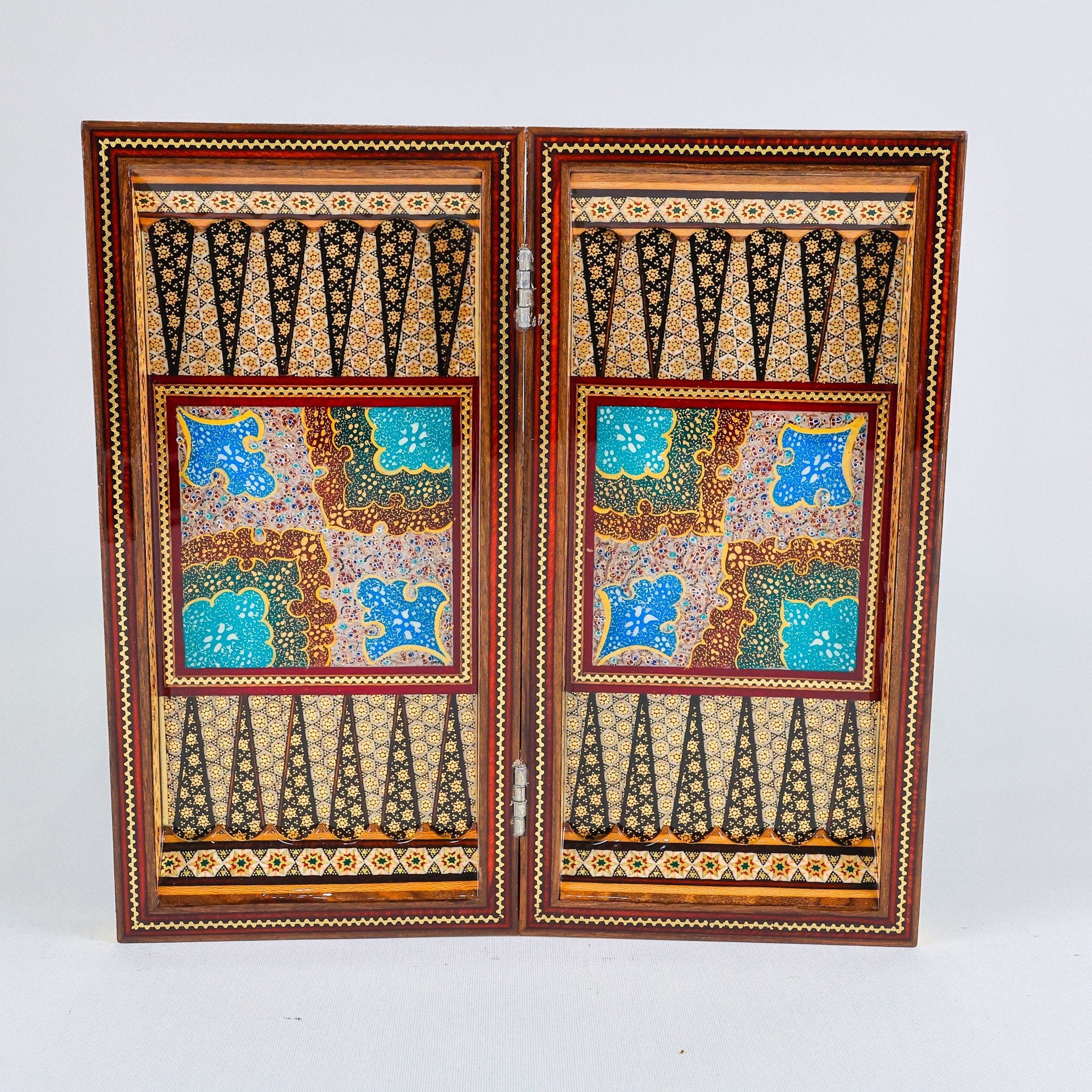 Backgammon & Chess Board – Hand - Painted Surface – Khatam Interior – Design 06 – Size 30 cm - Meraas Gallery