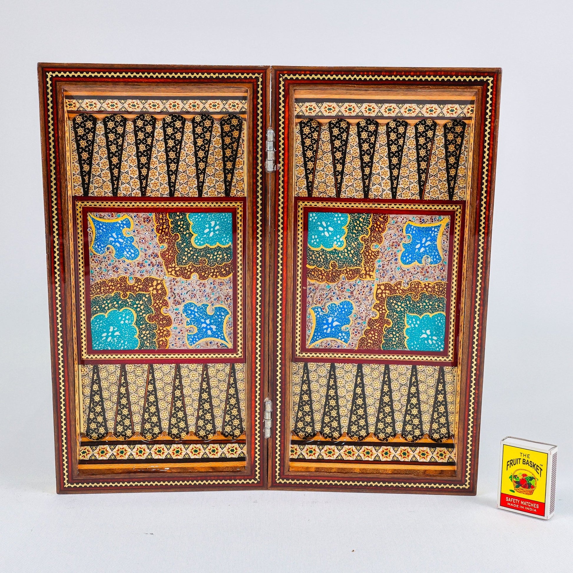 Backgammon & Chess Board – Hand - Painted Surface – Khatam Interior – Design 06 – Size 30 cm - Meraas Gallery