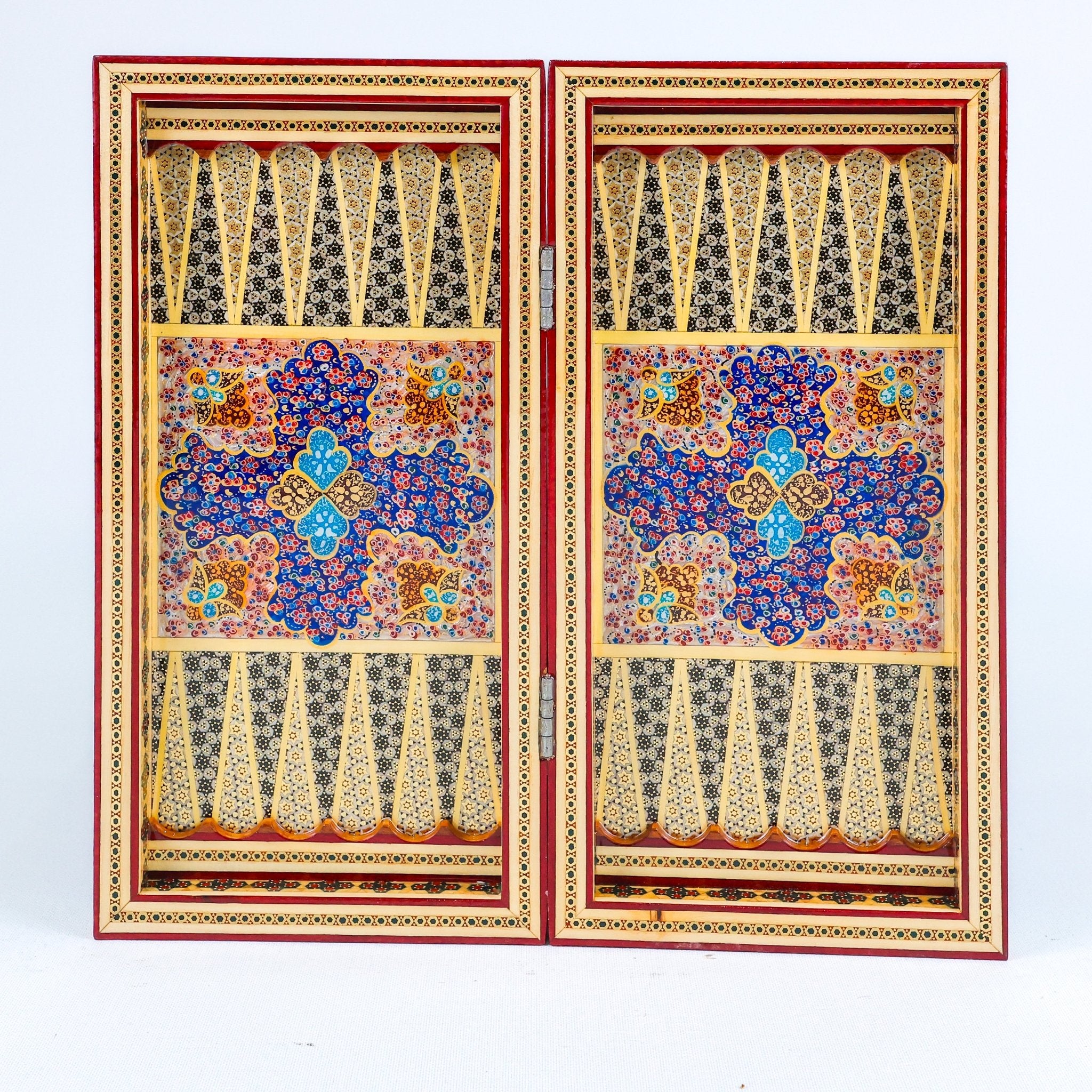 Backgammon & Chess Board – Rounded Edge – Mother - of - Pearl Interior – Tazhib Design 02 – Size 30 cm - Meraas Gallery