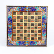 Backgammon & Chess Board – Rounded Edge – Mother - of - Pearl Interior – Tazhib Design 02 – Size 30 cm - Meraas Gallery