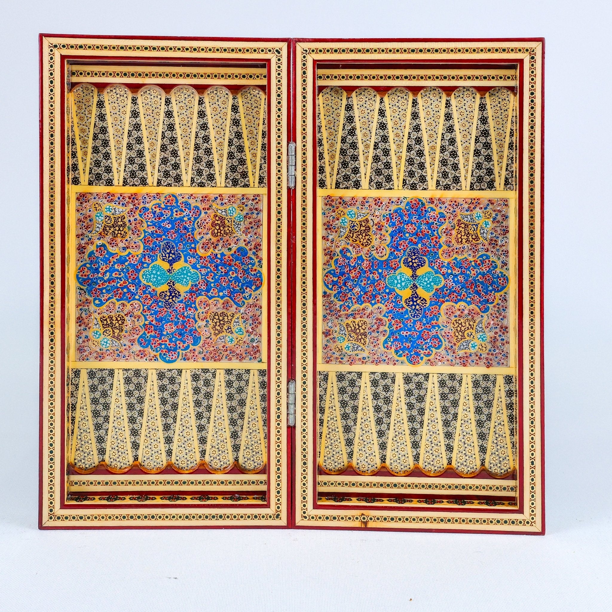 Backgammon & Chess Board – Rounded Edge – Mother - of - Pearl Interior – Tazhib Design 04 – Size 30 cm - Meraas Gallery