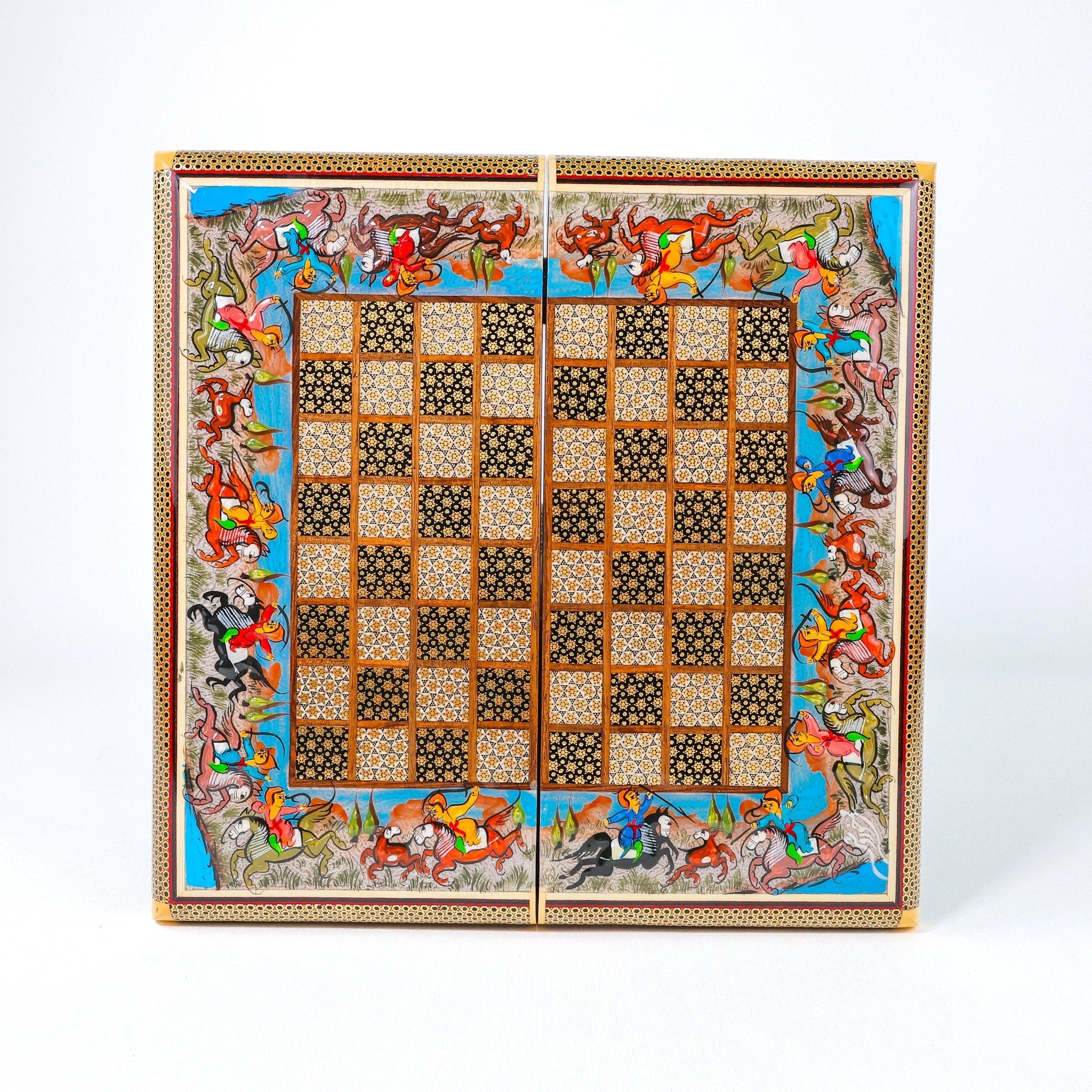 Backgammon & Chess Board – Full Khatam – Mother - of - Pearl Interior – Design 02 – Size 35 cm - Meraas Gallery