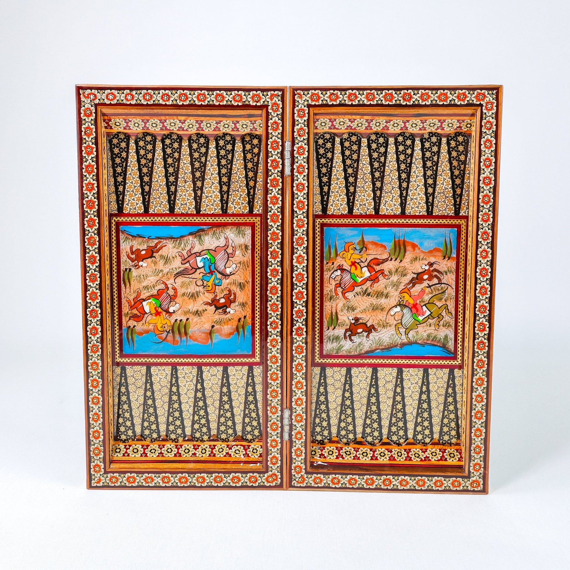 Backgammon & Chess Board – Full Khatam – Mother - of - Pearl Interior – Design 02 – Size 35 cm - Meraas Gallery