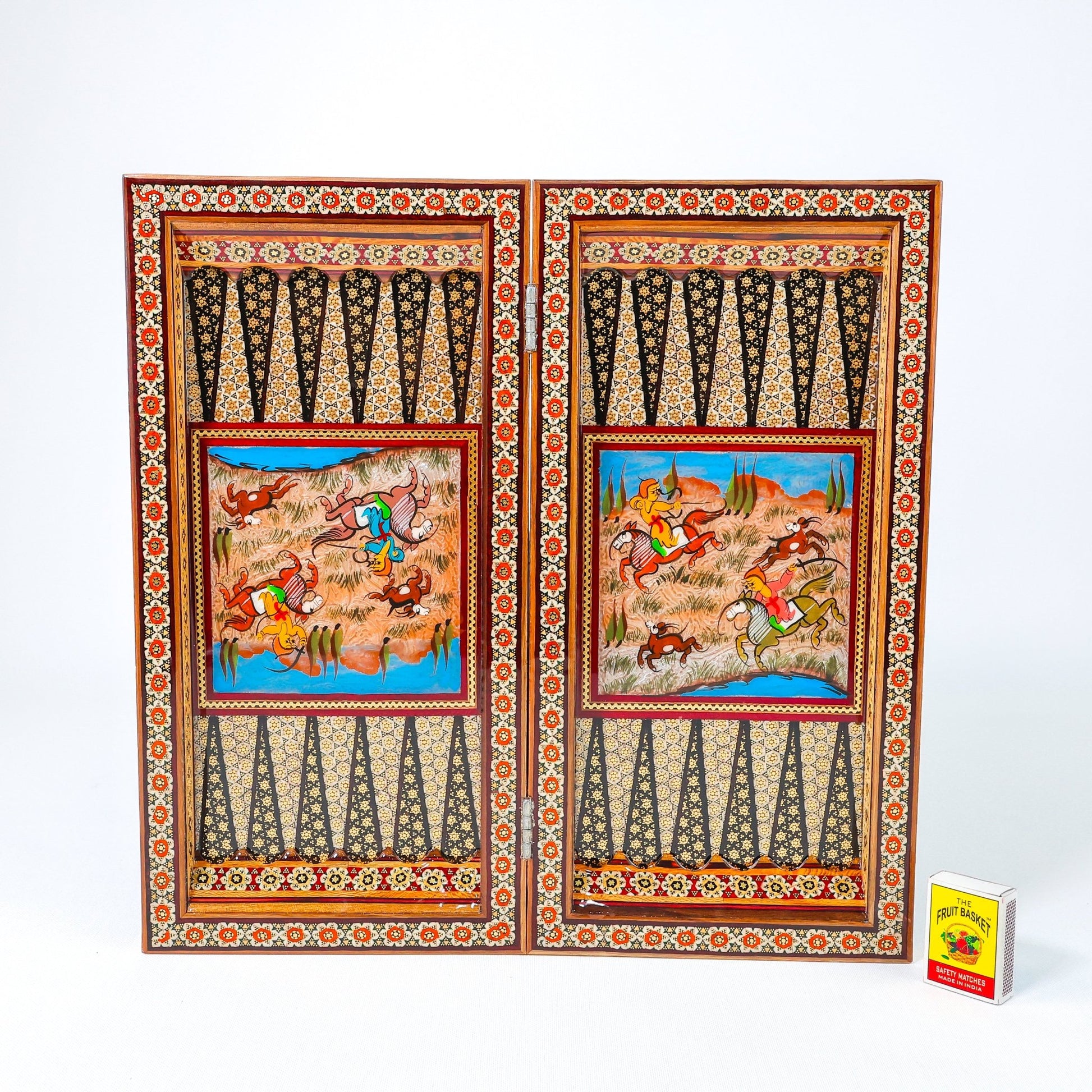 Backgammon & Chess Board – Full Khatam – Mother - of - Pearl Interior – Design 02 – Size 35 cm - Meraas Gallery