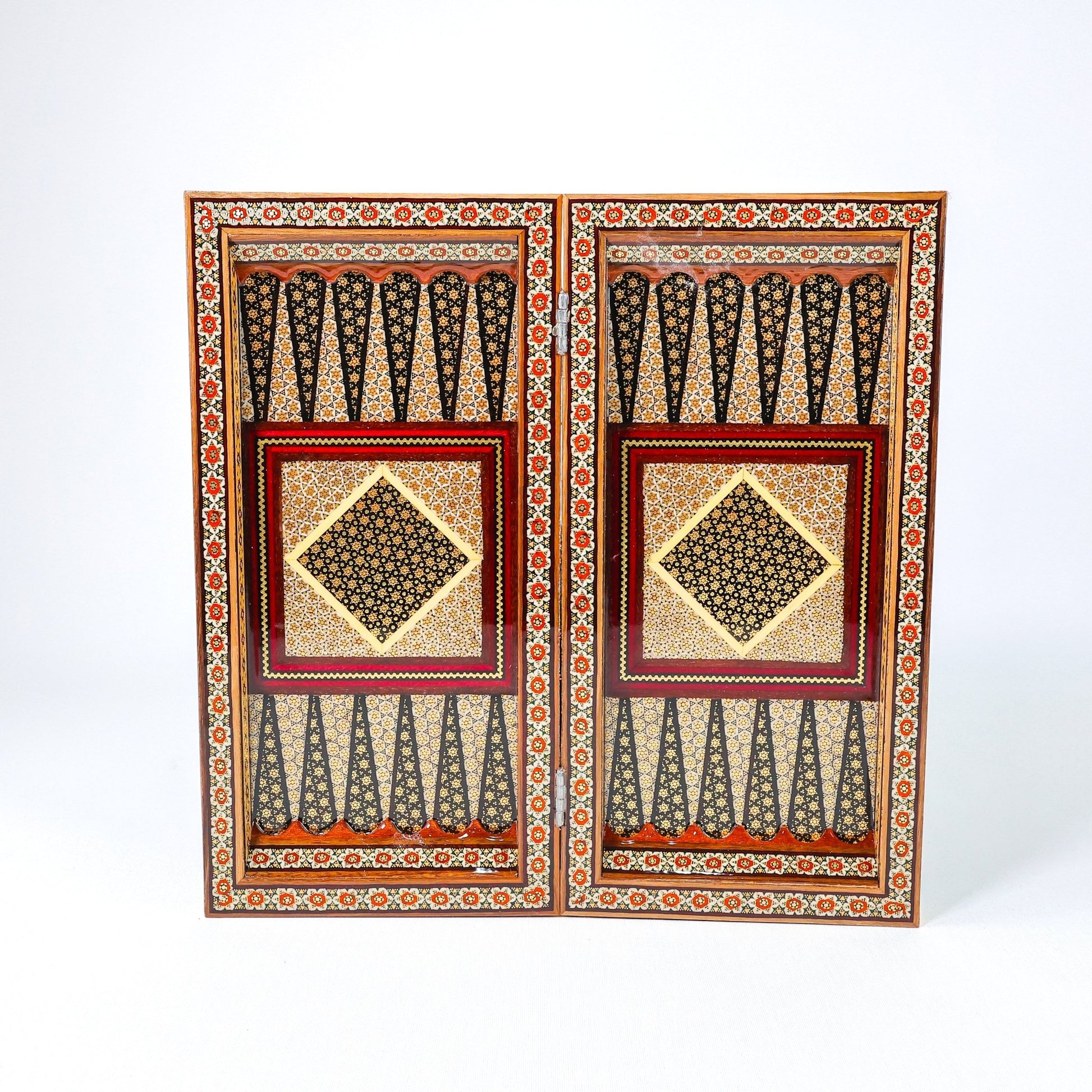 Backgammon & Chess Board – Full Khatam – Mother - of - Pearl Interior – Design 03 – Size 35 cm - Meraas Gallery
