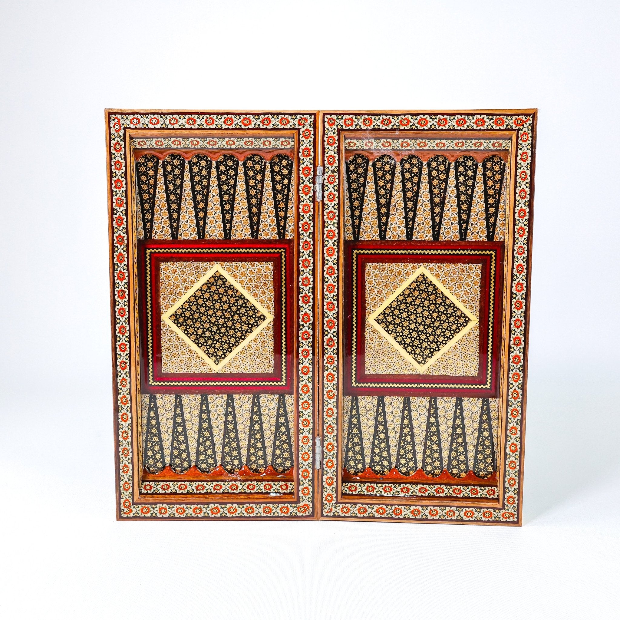 Backgammon & Chess Board – Full Khatam – Mother - of - Pearl Interior – Design 03 – Size 35 cm - Meraas Gallery