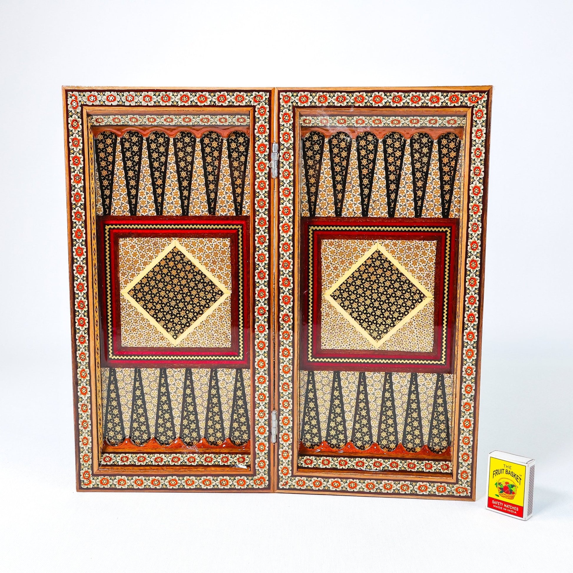 Backgammon & Chess Board – Full Khatam – Mother - of - Pearl Interior – Design 03 – Size 35 cm - Meraas Gallery