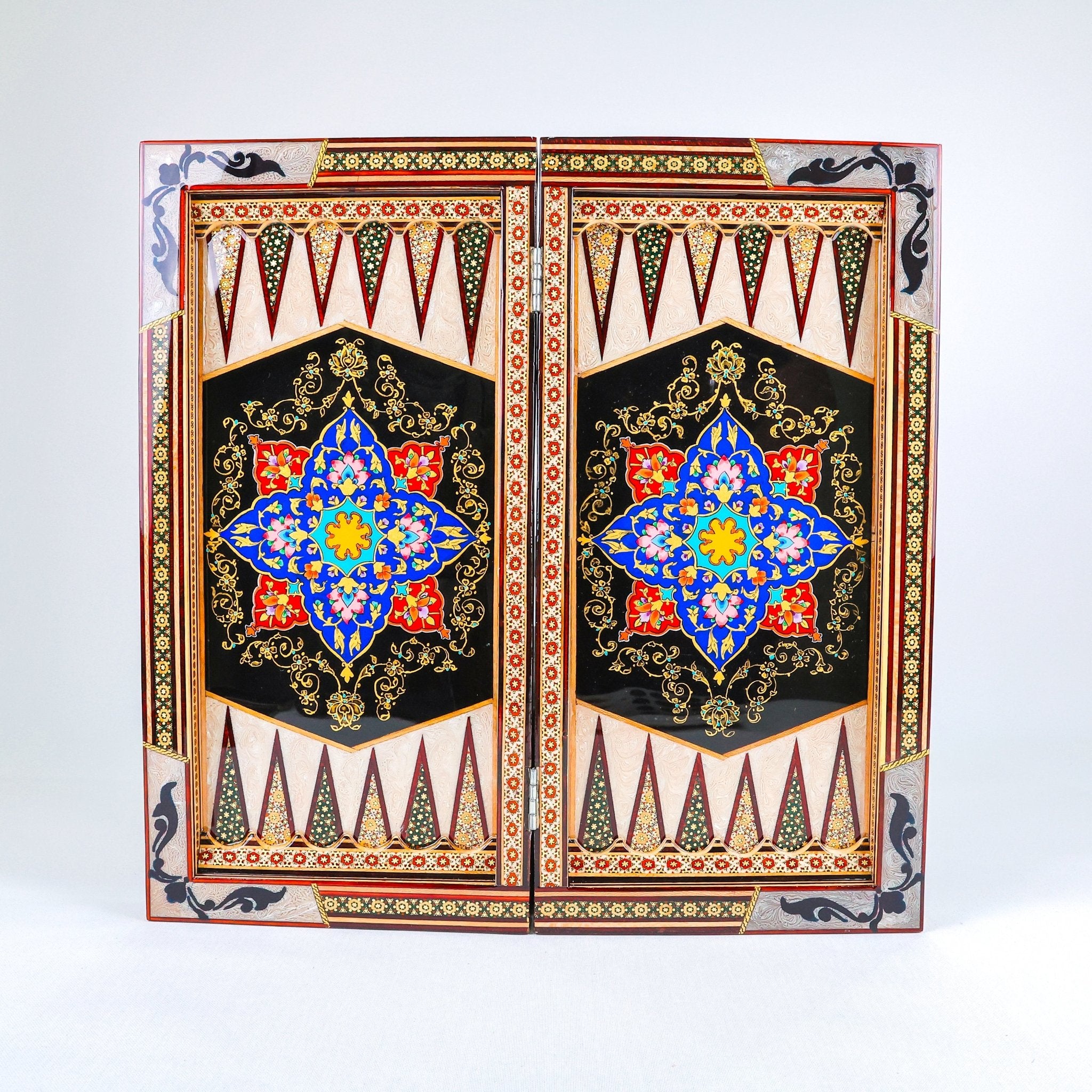 Backgammon Board – Shirazi Hand - Painted – Wire Khatam – Premium Quality – Design 01 – Size 50 cm - Meraas Gallery