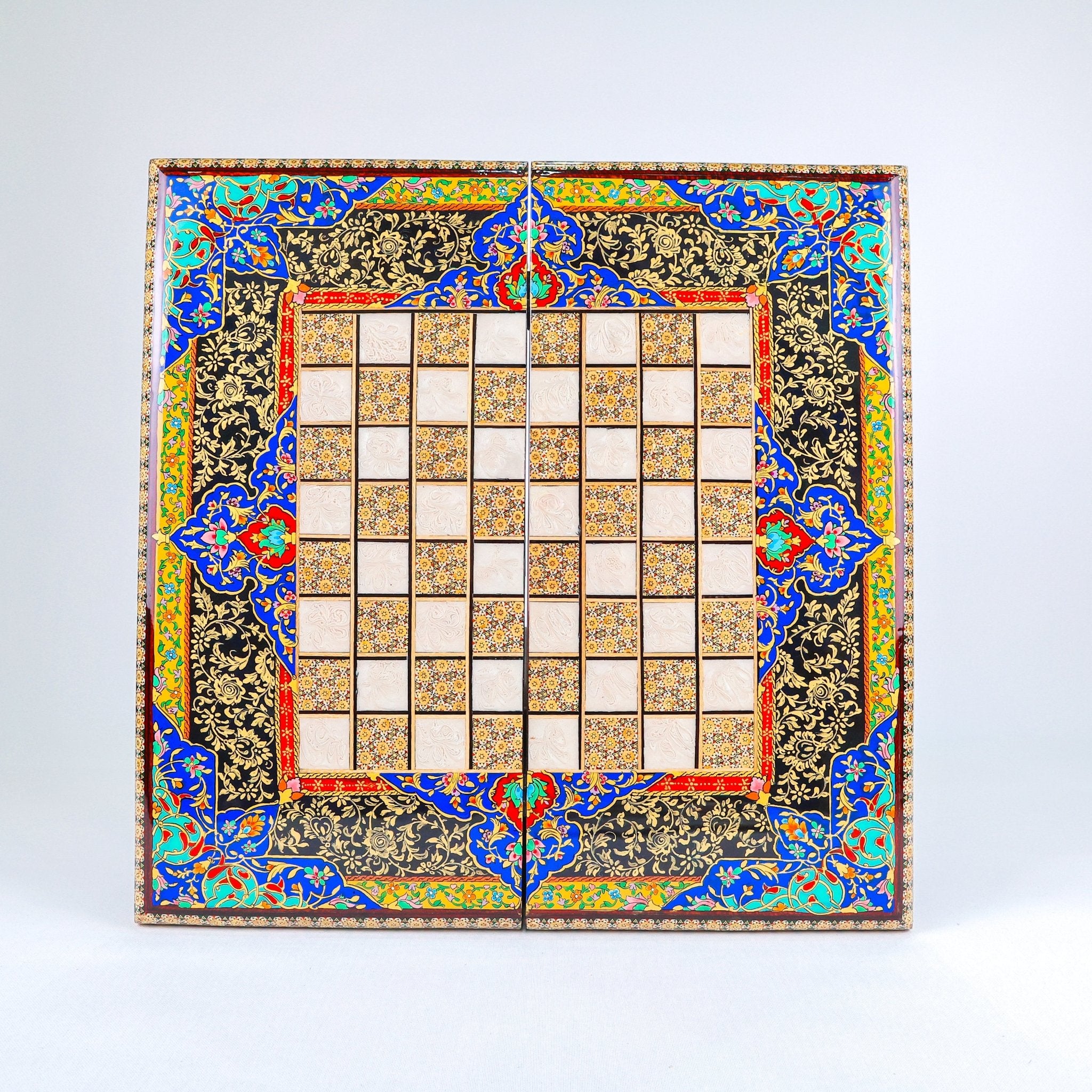 Backgammon Board – Shirazi Hand - Painted – Wire Khatam – Premium Quality – Design 01 – Size 50 cm - Meraas Gallery