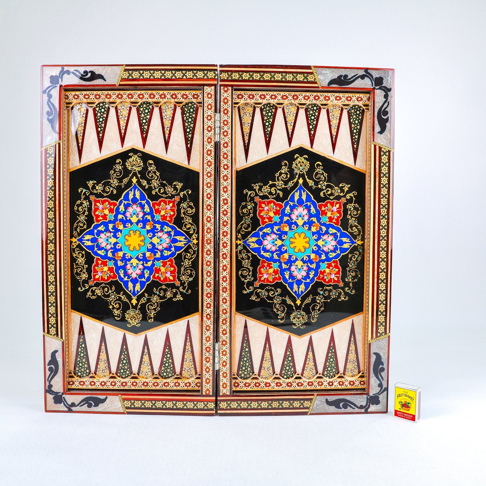 Backgammon Board – Shirazi Hand - Painted – Wire Khatam – Premium Quality – Design 01 – Size 50 cm - Meraas Gallery