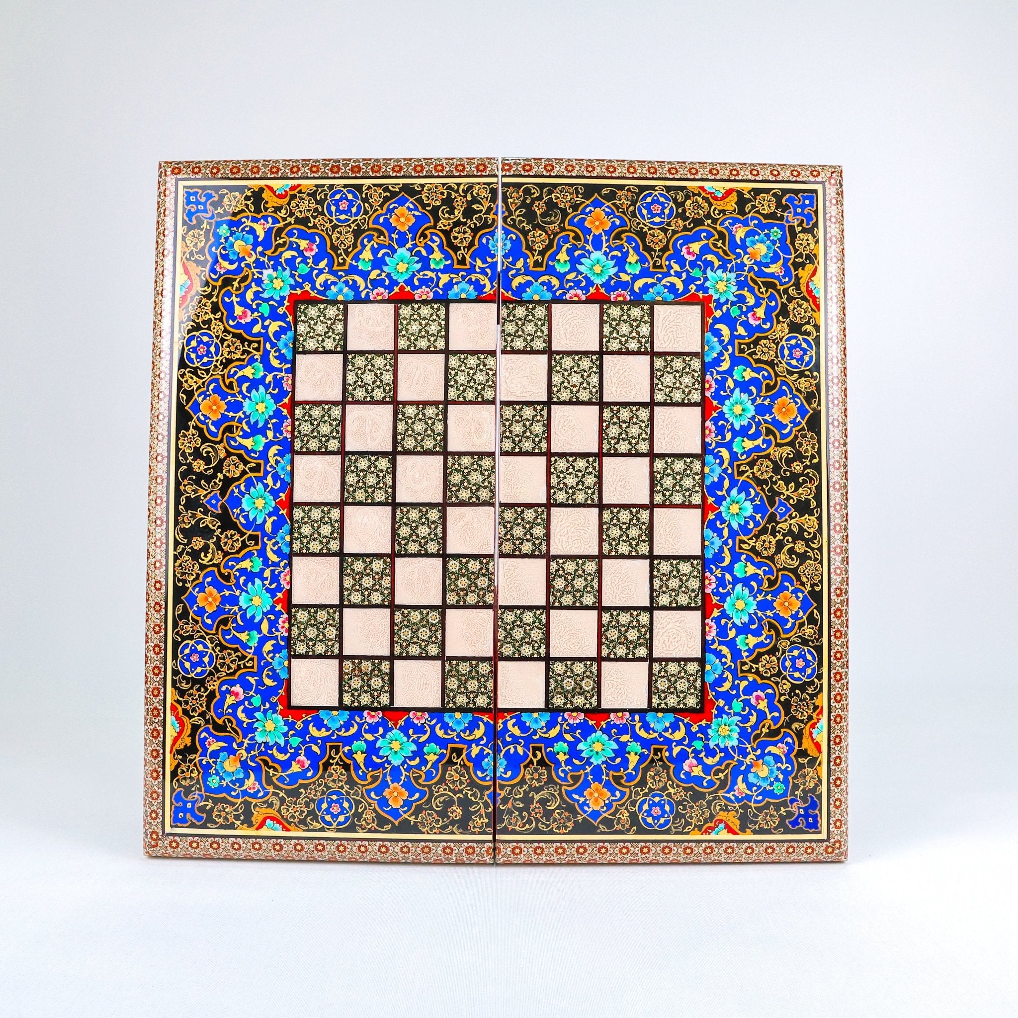 Backgammon Board – Shirazi Hand - Painted – Wire Khatam – Premium Quality – Design 02 – Size 50 cm - Meraas Gallery