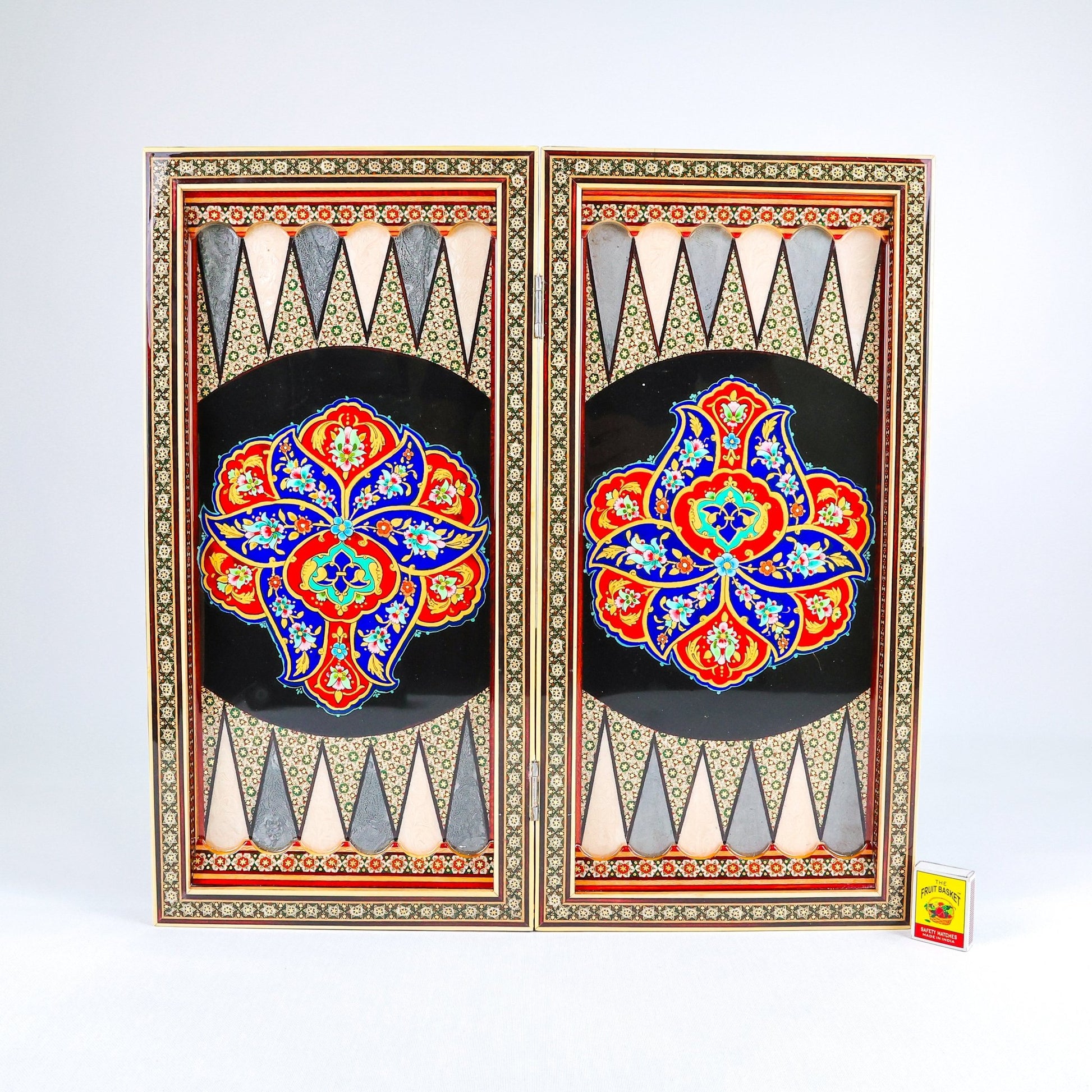 Backgammon Board – Shirazi Hand - Painted – Wire Khatam – Premium Quality – Design 02 – Size 50 cm - Meraas Gallery