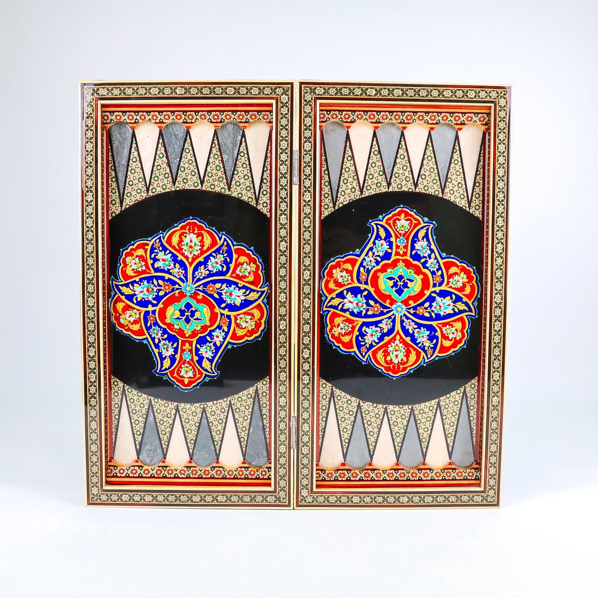 Backgammon Board – Shirazi Hand - Painted – Wire Khatam – Premium Quality – Design 02 – Size 50 cm - Meraas Gallery