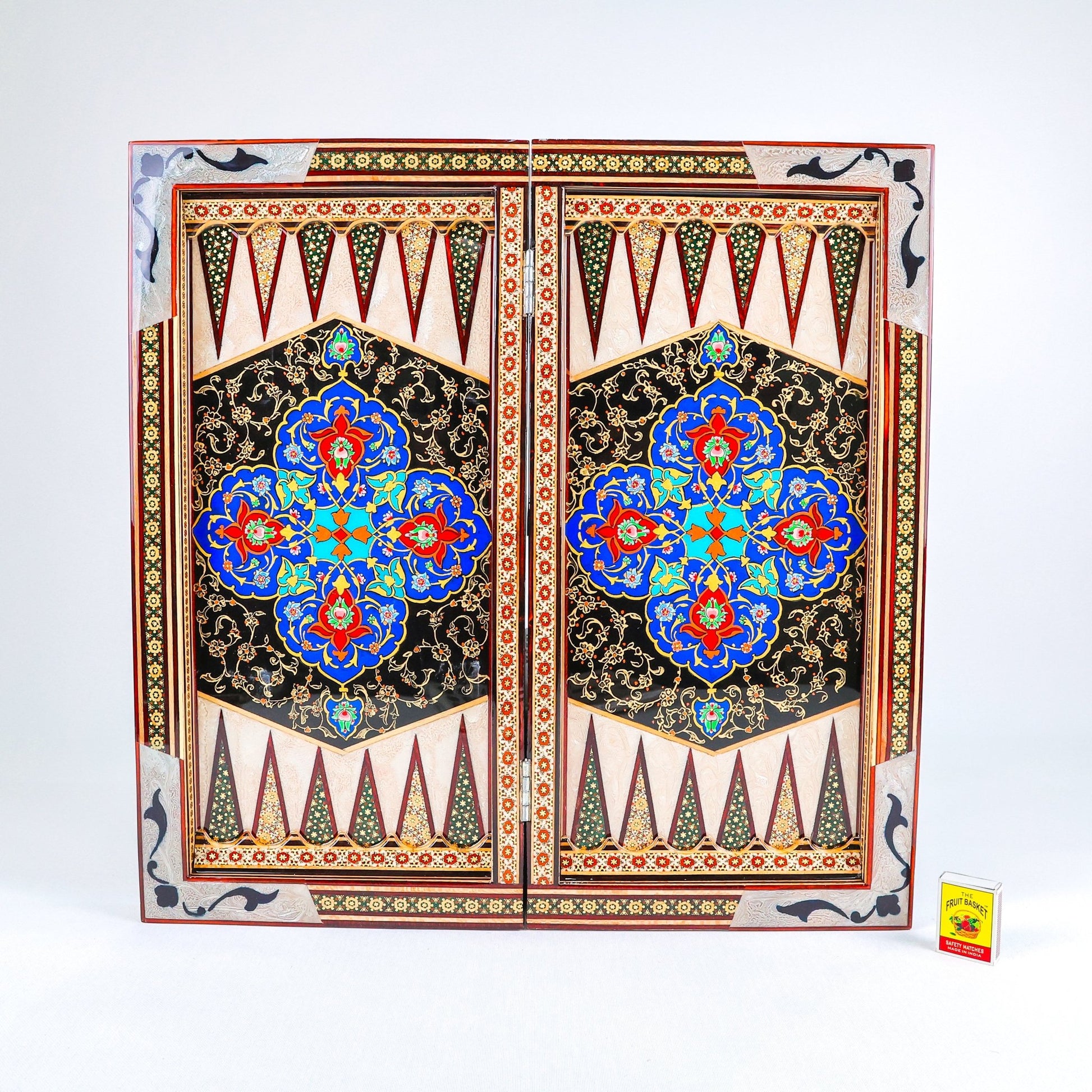 Backgammon Board – Shirazi Hand - Painted – Wire Khatam – Premium Quality – Design 03 – Size 50 cm - Meraas Gallery