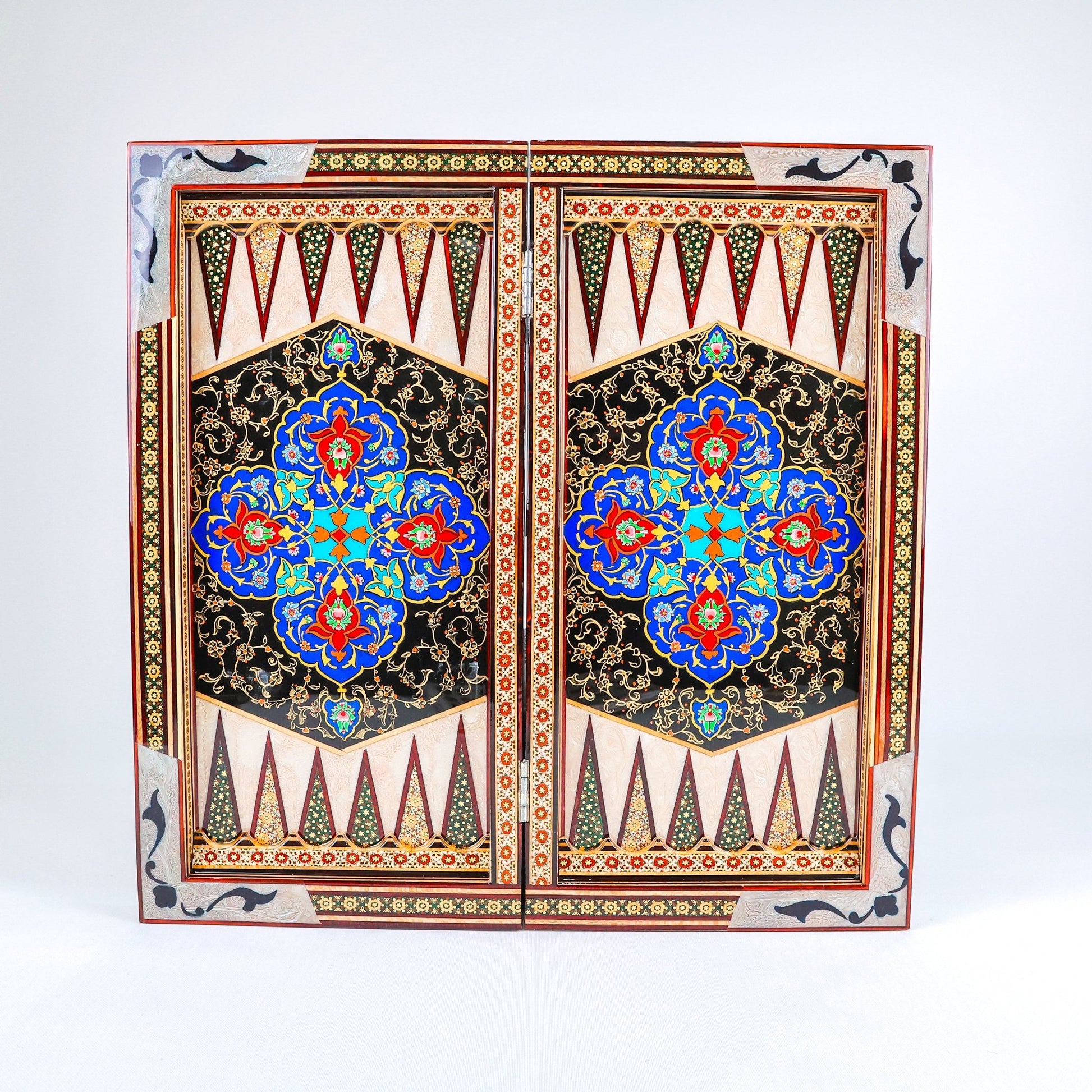Backgammon Board – Shirazi Hand - Painted – Wire Khatam – Premium Quality – Design 03 – Size 50 cm - Meraas Gallery