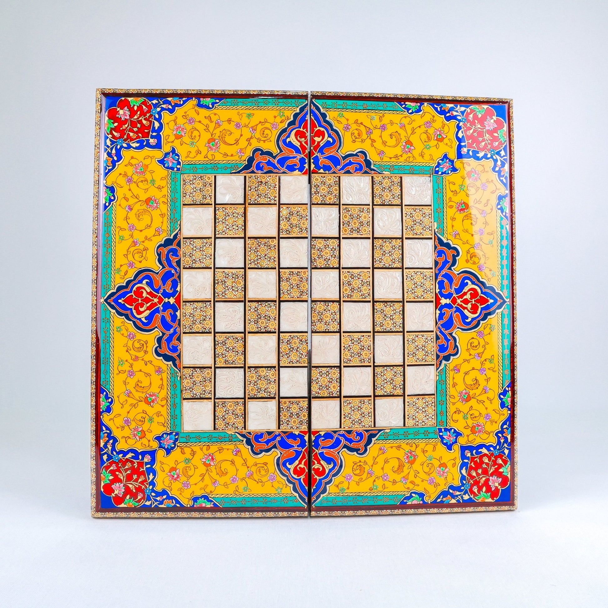 Backgammon Board – Shirazi Hand - Painted – Wire Khatam – Premium Quality – Design 03 – Size 50 cm - Meraas Gallery