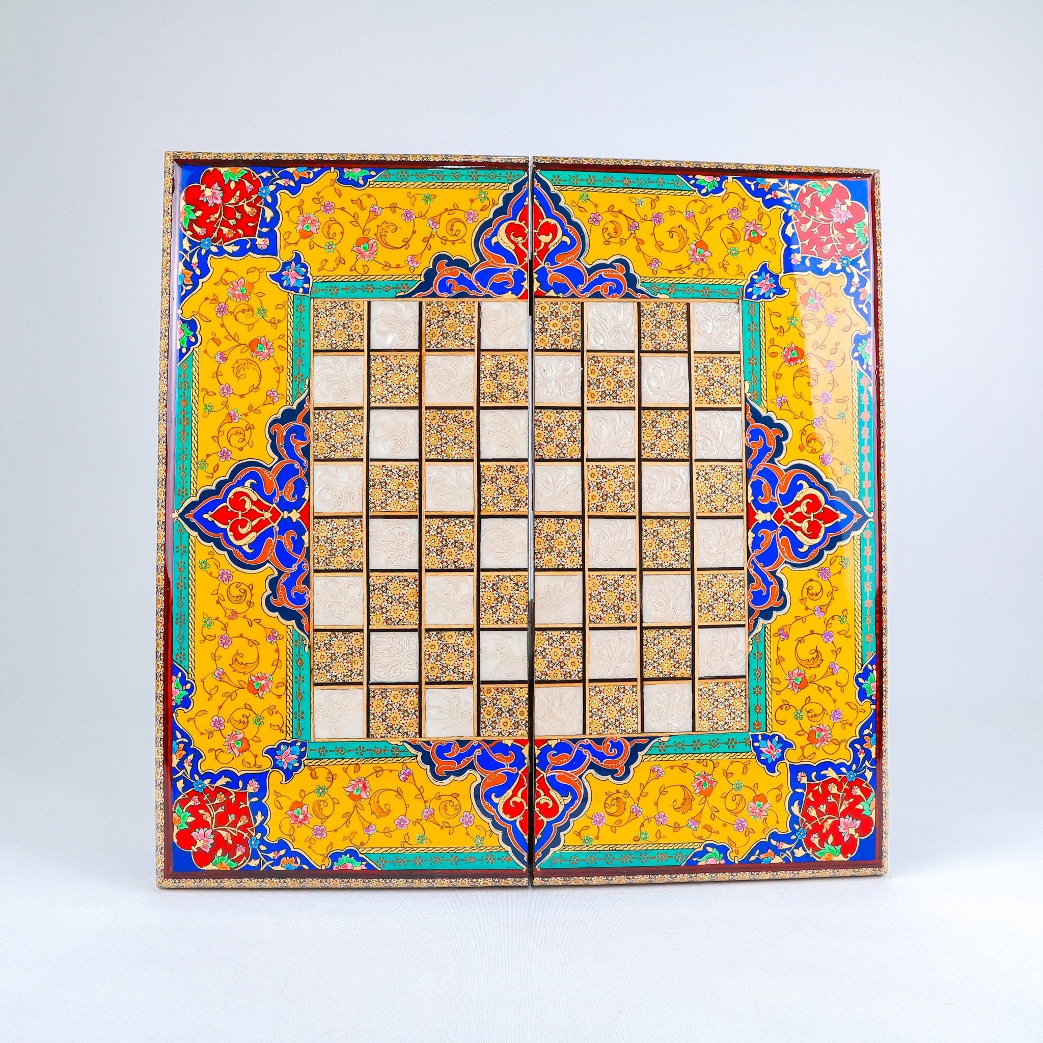 Backgammon Board – Shirazi Hand - Painted – Wire Khatam – Premium Quality – Design 03 – Size 50 cm - Meraas Gallery