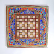 Backgammon Board – Full Khatam – Columned Design – Blue Tazhib – Size 60 cm - Meraas Gallery