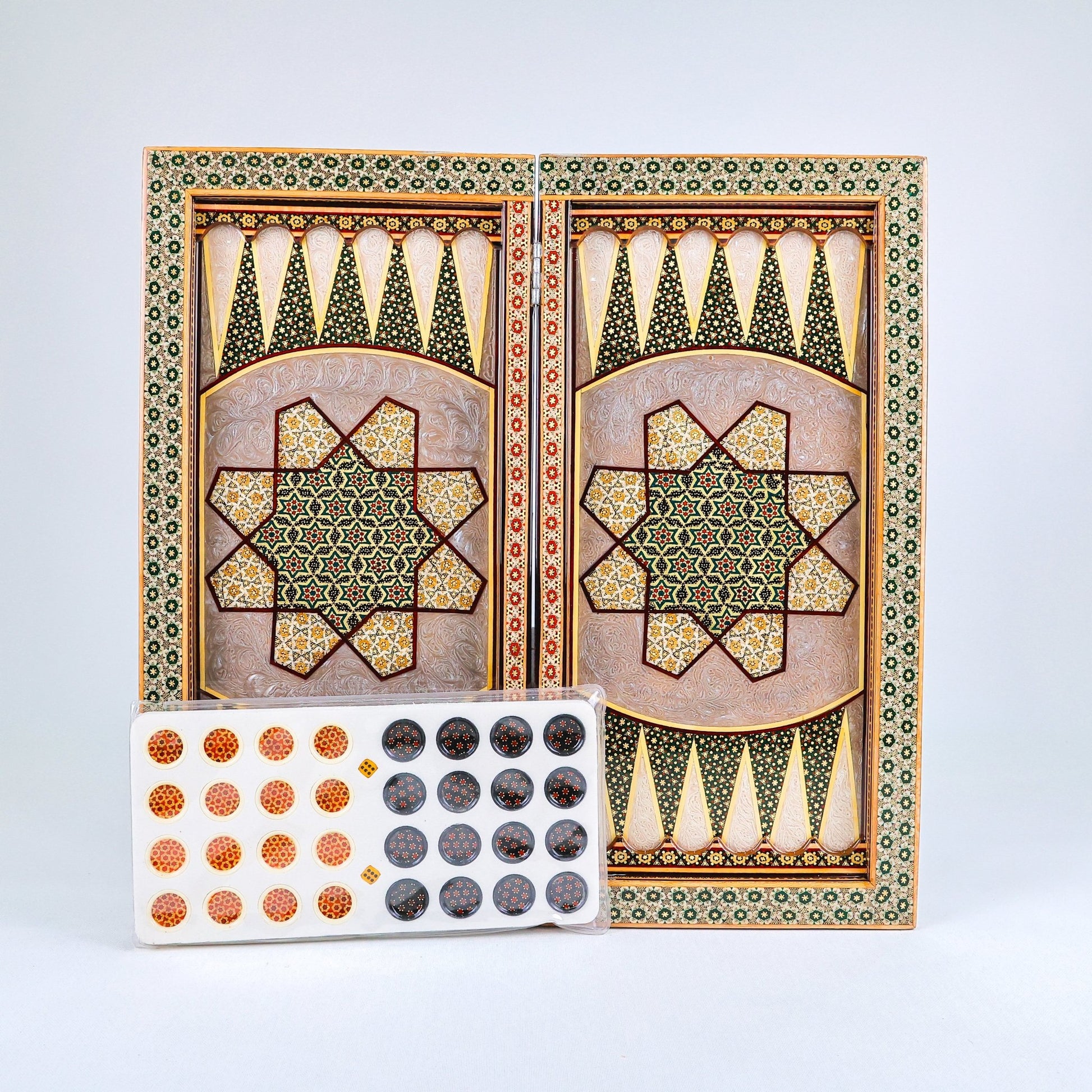 Backgammon Board – Full Khatam – Shirazi Style – Design 01 – Size 50 cm - Meraas Gallery