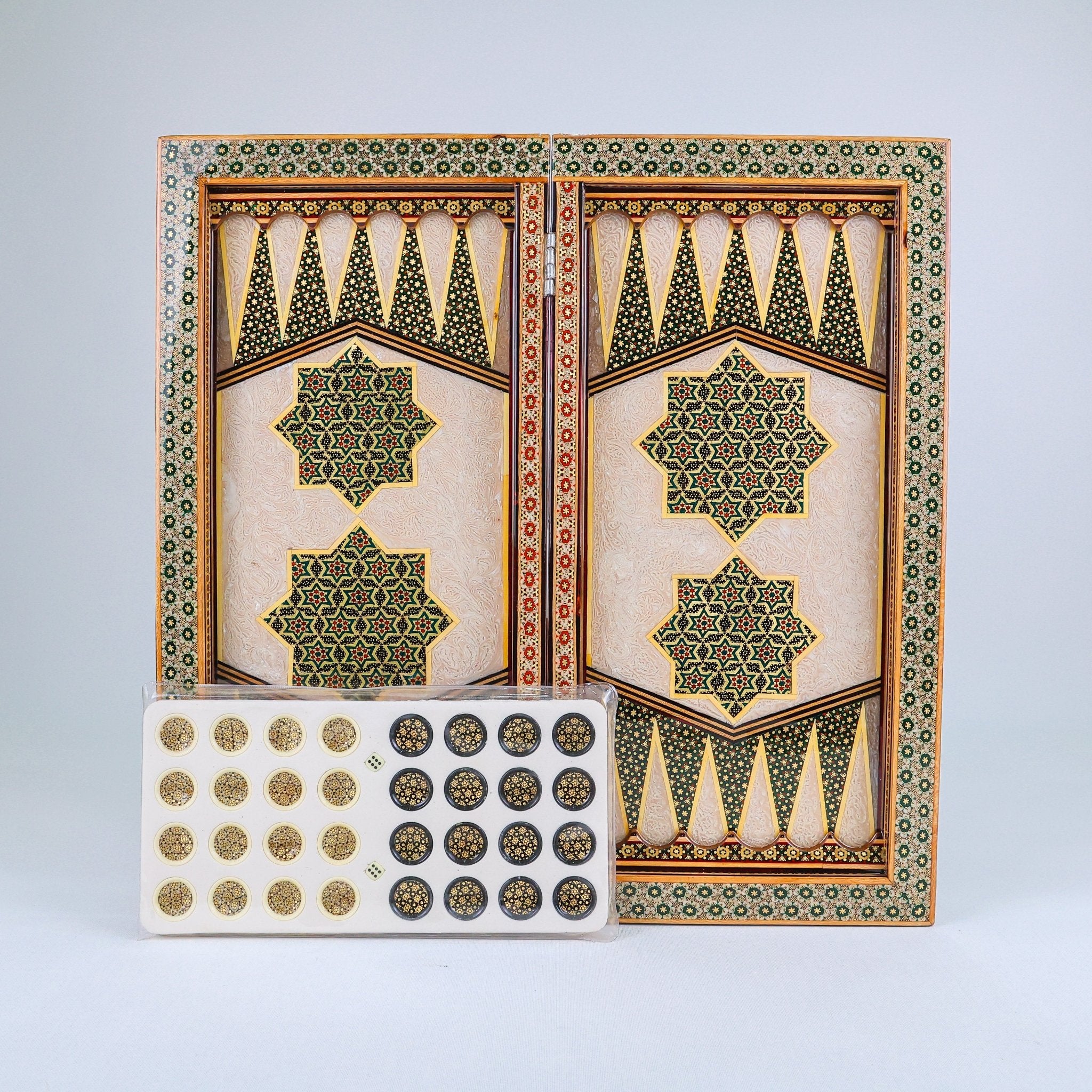 Backgammon Board – Full Khatam – Shirazi Style – Design 02 – Size 50 cm - Meraas Gallery