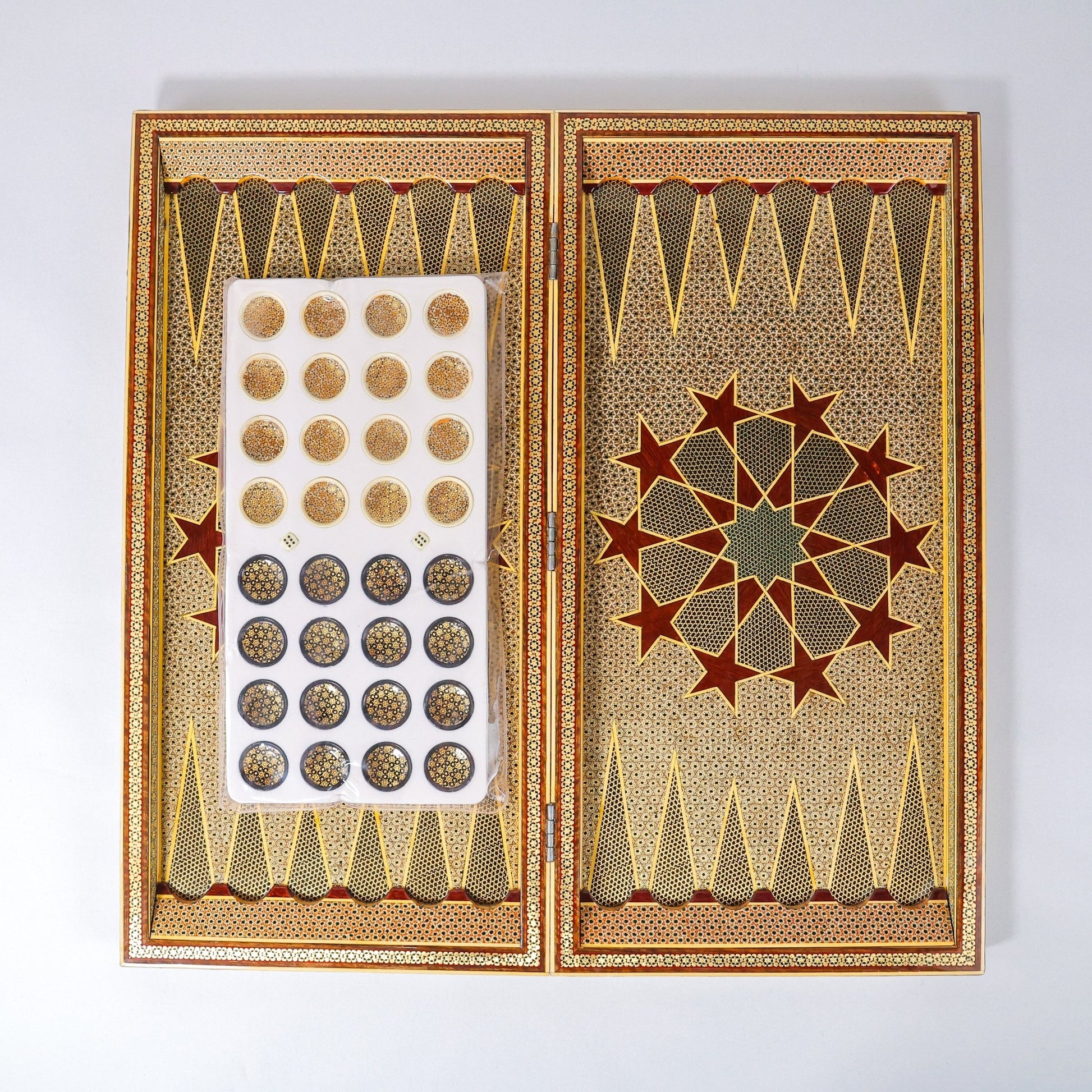 Backgammon Board – Full Khatam – Premium Mixed Wood & Walnut – Size 60 cm - Meraas Gallery