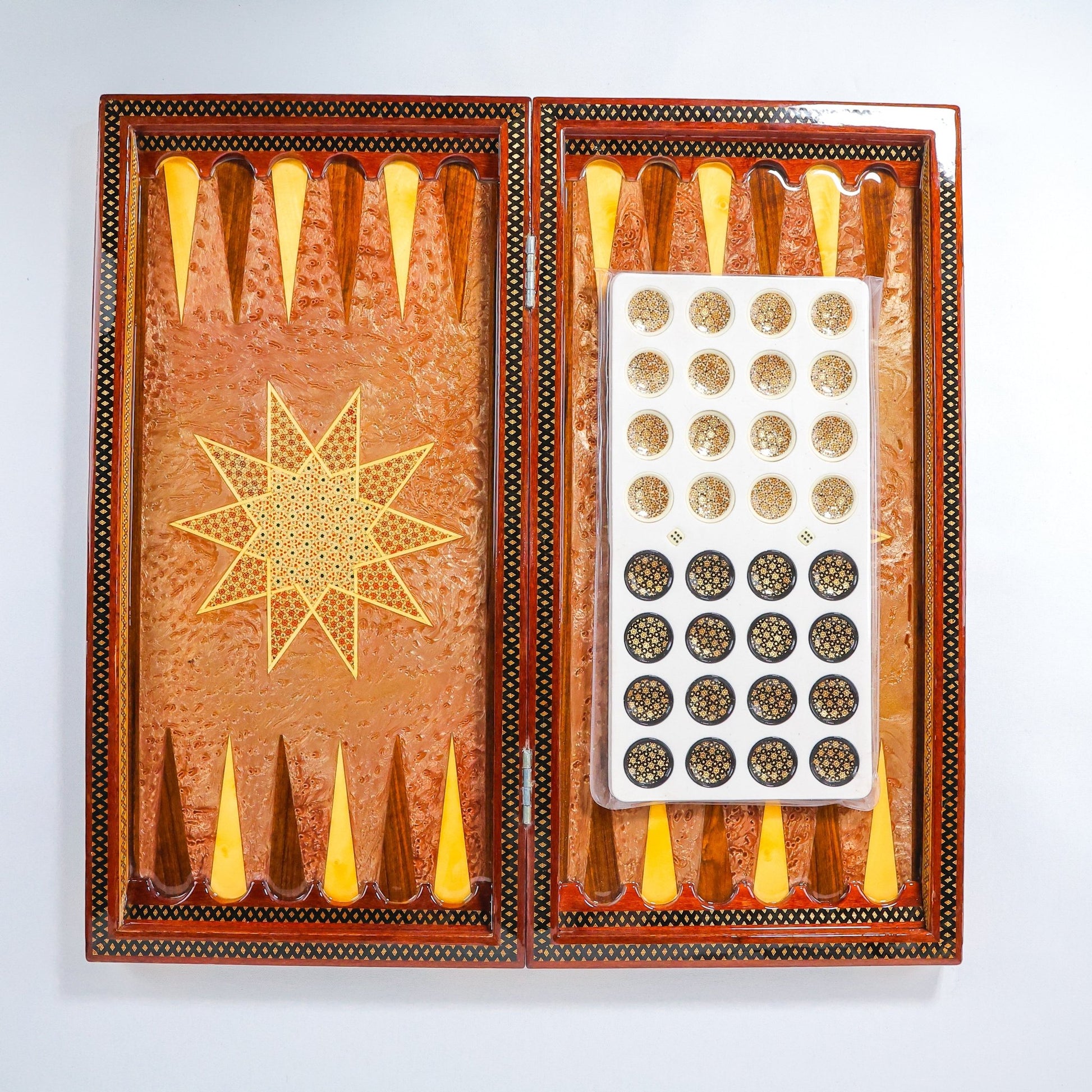 Backgammon Board – Mother - of - Pearl Interior – Hand - Painted Tazhib – Size 60 cm - Meraas Gallery