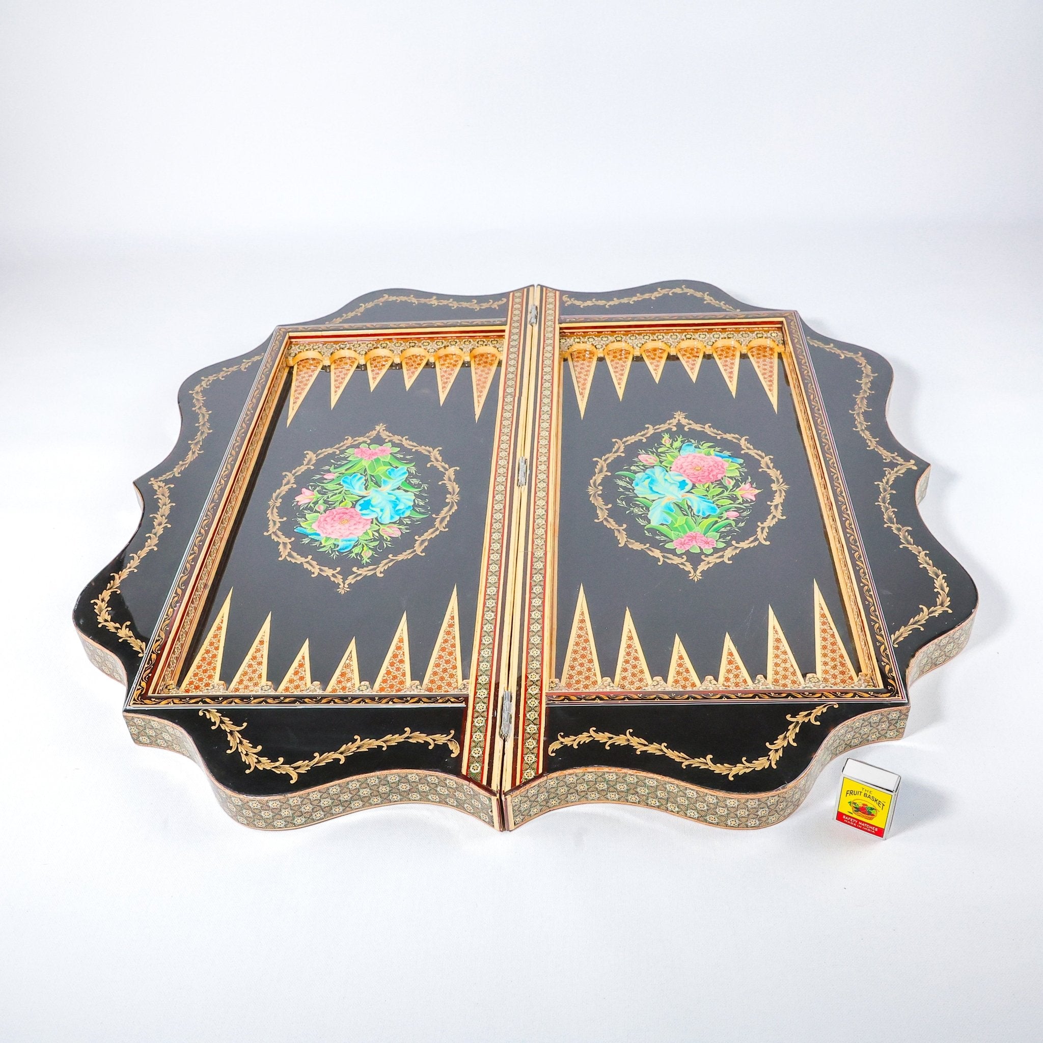 Backgammon Board – Scalloped Edge – Shirazi Hand - Painted – Design 01 – Size 70 cm - Meraas Gallery