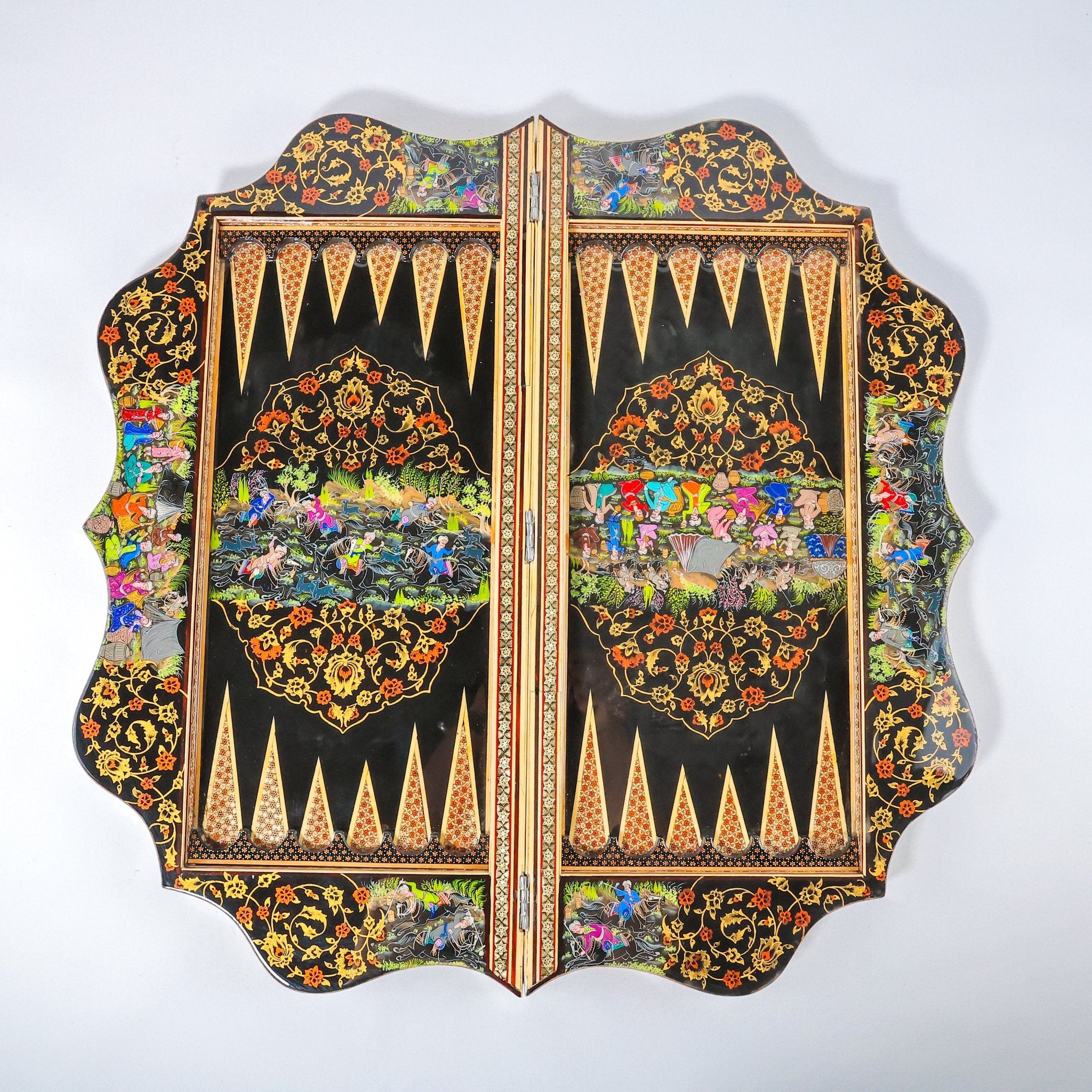 Backgammon Board – Scalloped Edge – Shirazi Hand - Painted – Design 02 – Size 70 cm - Meraas Gallery